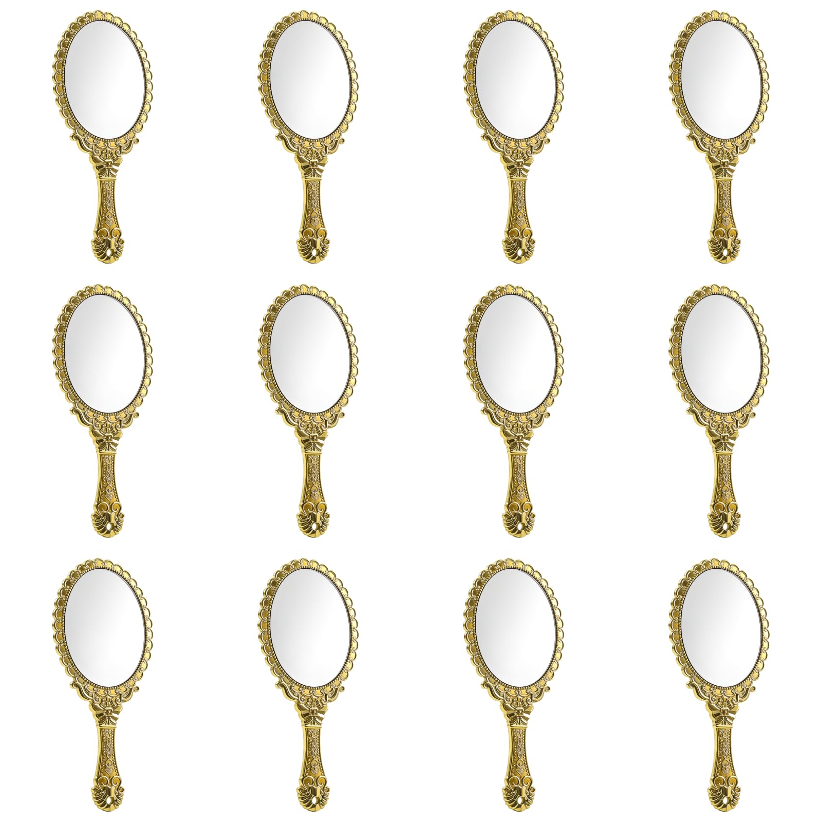 12 specchietti a mano dorati, stile vintage, 25 x 11,5 cm, con motivo floreale europeo in rilievo, per trucchi, viaggi e regali