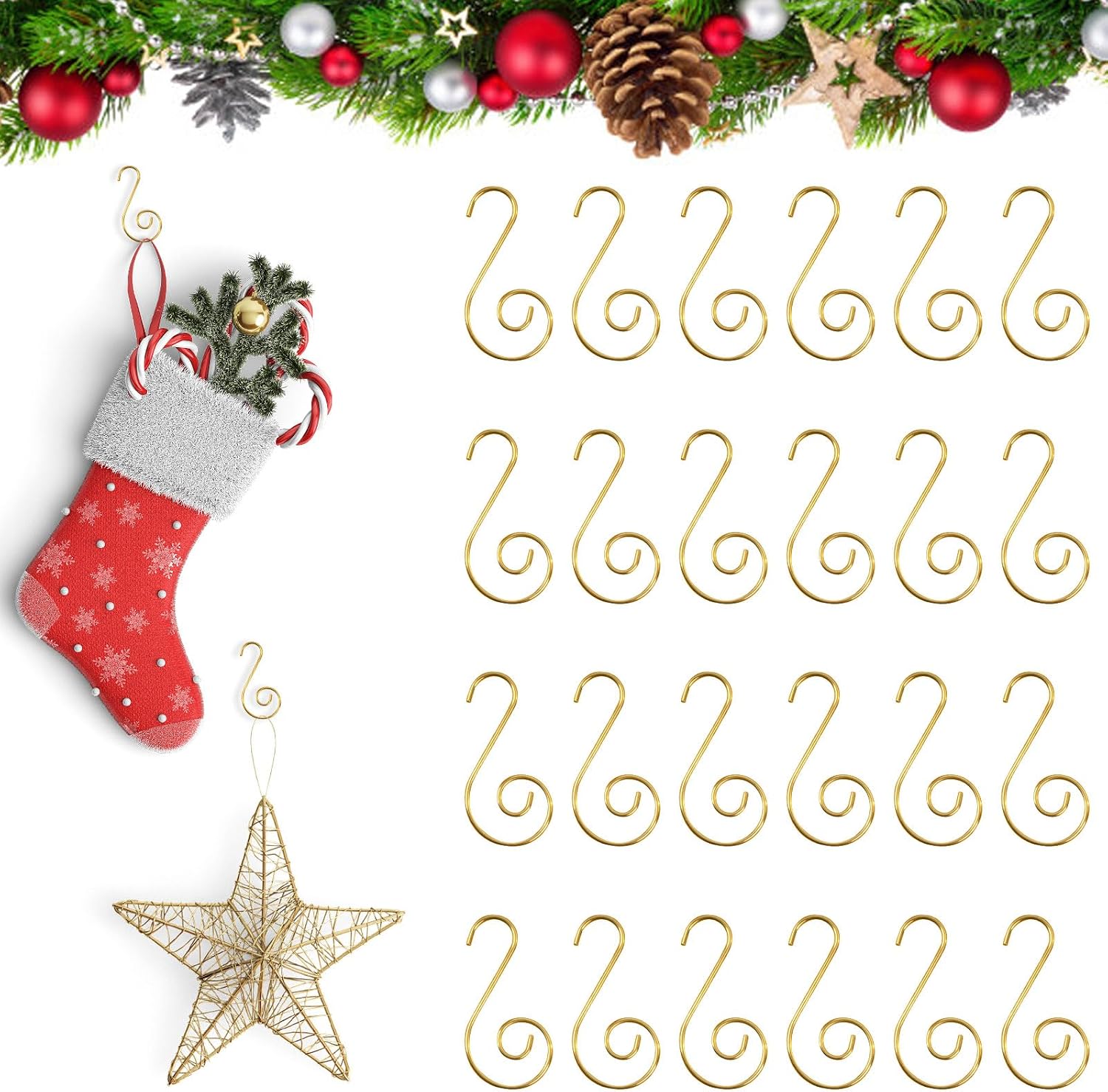 100 PCS Christmas Ornament Hooks Golden Note Hook for Tree Decor, Stainless Steel Christmas Hook for Xmas Tree Decorations Hanging Ornament Hangers for Xmas Balls Party Decor