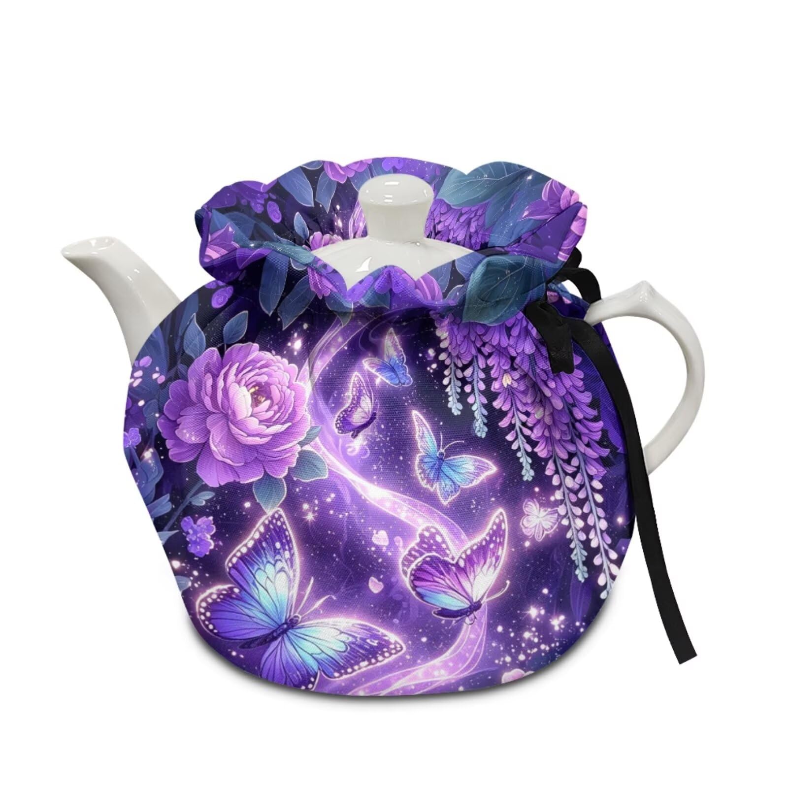Tea Cozy for Teapot Insulated Butterfly Flower Print Tea Kettle Dust Cover Keep Warm Portable Teapot Cozy Kitchen Accessory Soft Teapot Dust Protector for Kitchen Home Decor