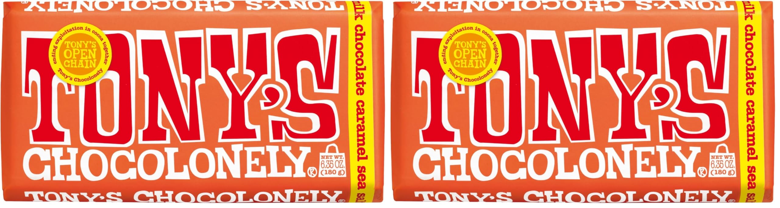 Tony's Chocolonely 32% Milk Chocolate Bar with Caramel and Sea Salt, Milk Caramel Sea Salt, 6.35 Ounce (Pack of 2)