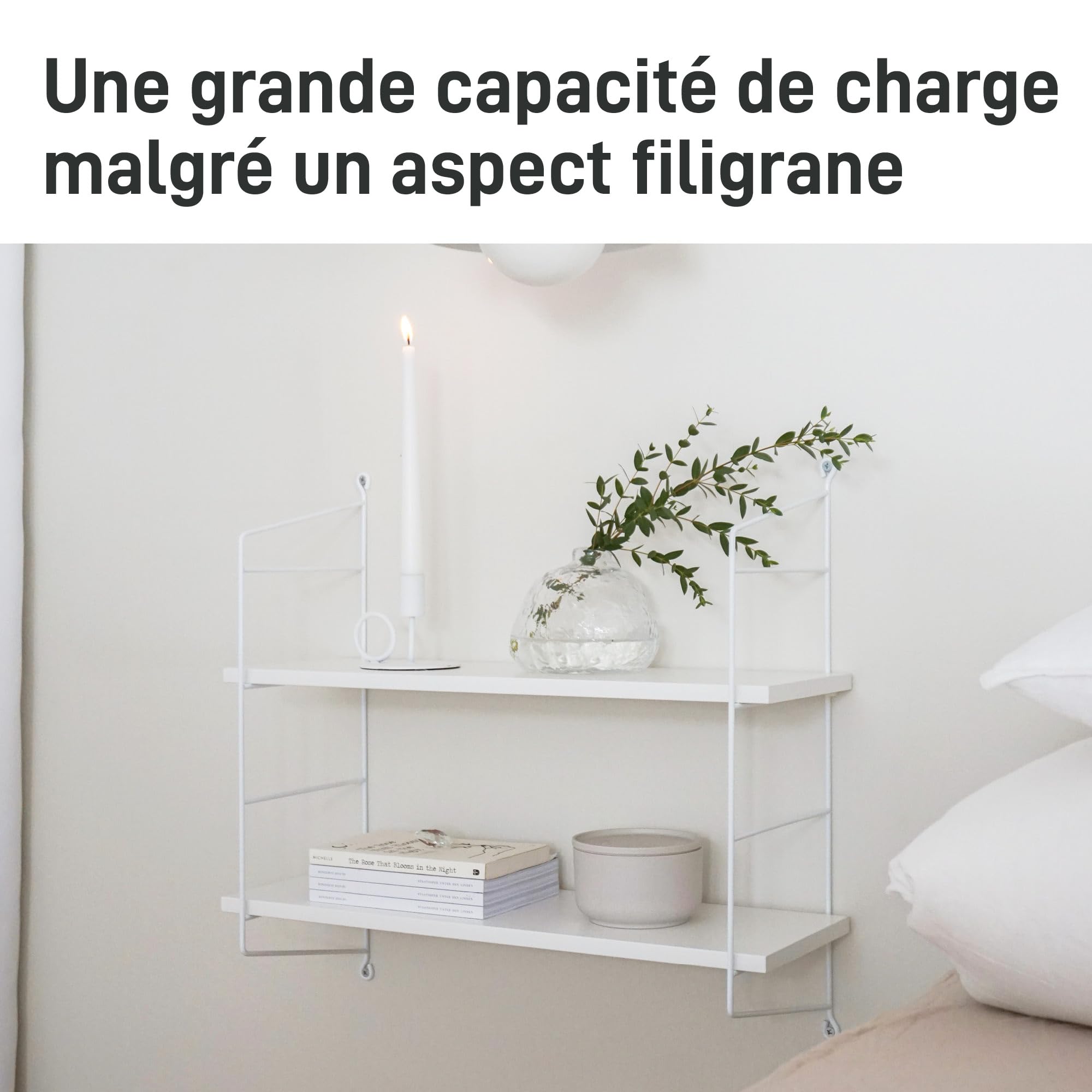 Natural Goods Berlin TEGEL Lot de 2 supports d'étagère, en métal, 6 niveaux, 250 mm, blancs, pour étagères suspendues, dans le salon, la cuisine, la salle de bain et le débarras