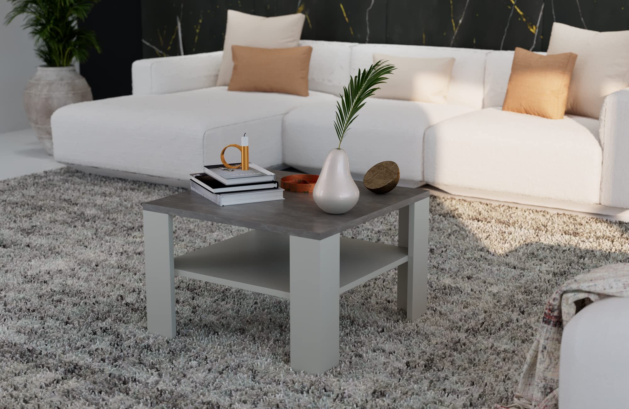 Couchtisch Wohnzimmertisch Kaffeetisch (Jan) Betonoptik - weiß
