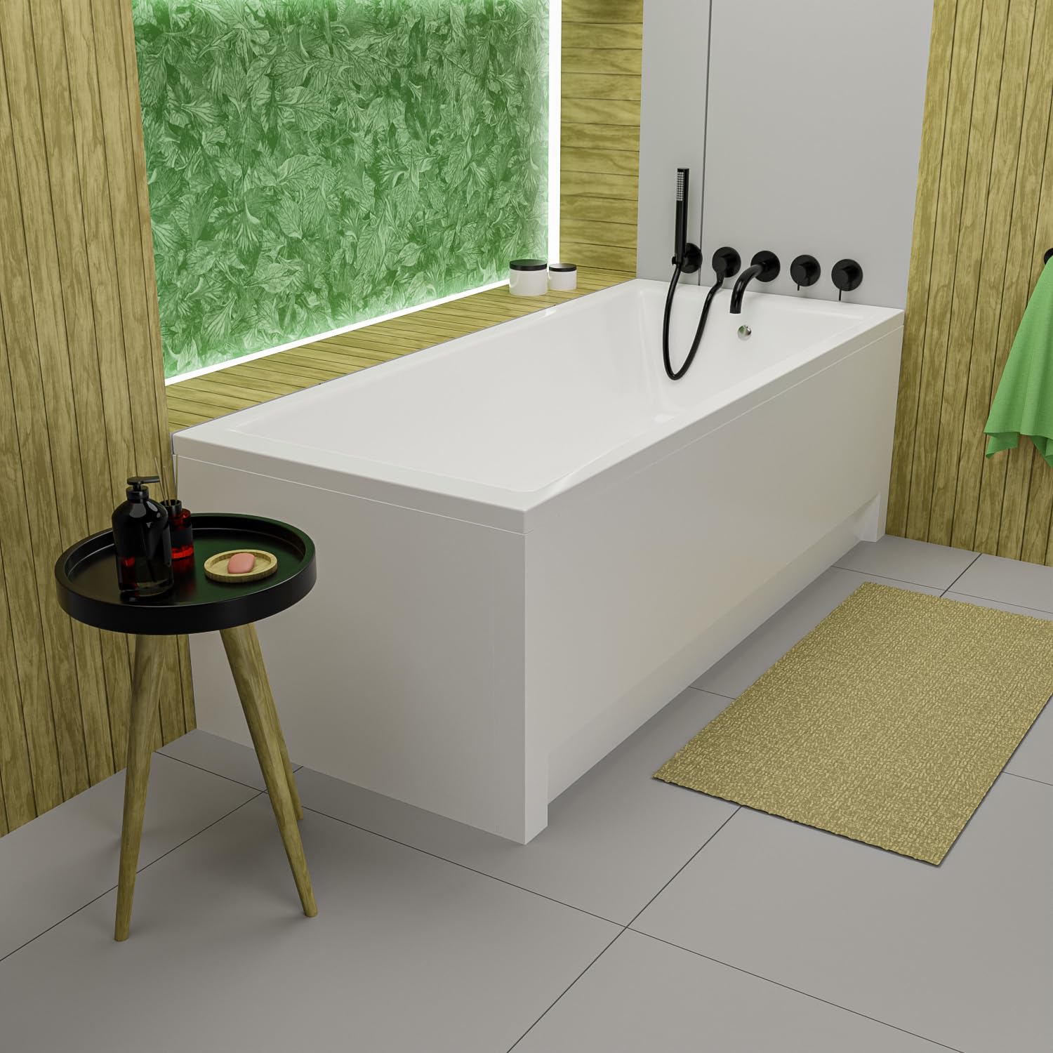 ECOLAM Baignoire rectangle acrylique TAMI 170x70 cm + tablier en acrylique | pieds + siphon + silicone | Set complet