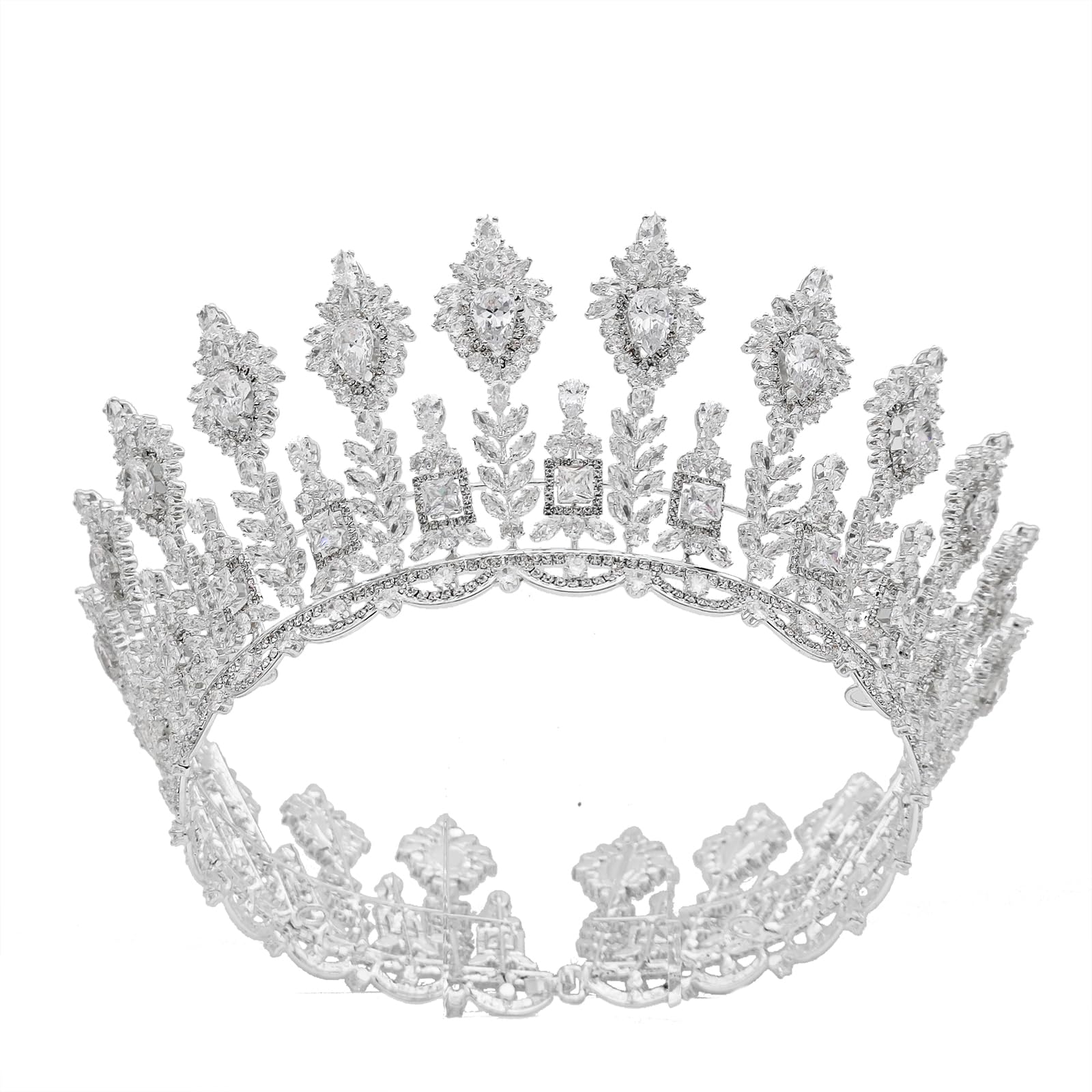 QXMYOO Tiaras de boda de lujo, corona redonda de circonita cúbica 5A para mujer, corona de princesa reina, diadema de cristal, accesorios grandes para el cabello de novia