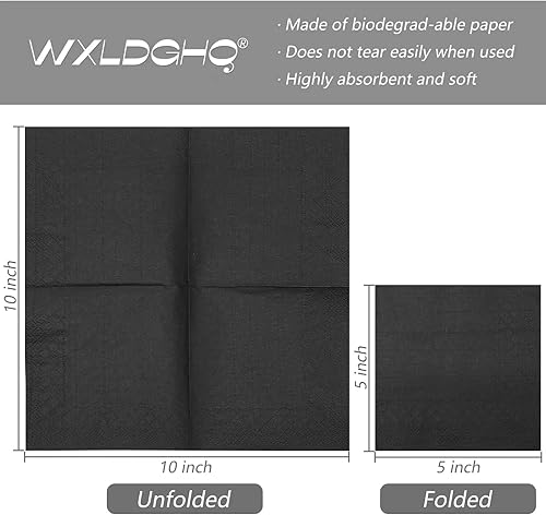 Miniatura 2 de 300 servilletas para bebidas, servilletas desechables de papel negro, servilletas de cóctel de 2 capas de 10 x 10 pulgadas para bar, bodas,
