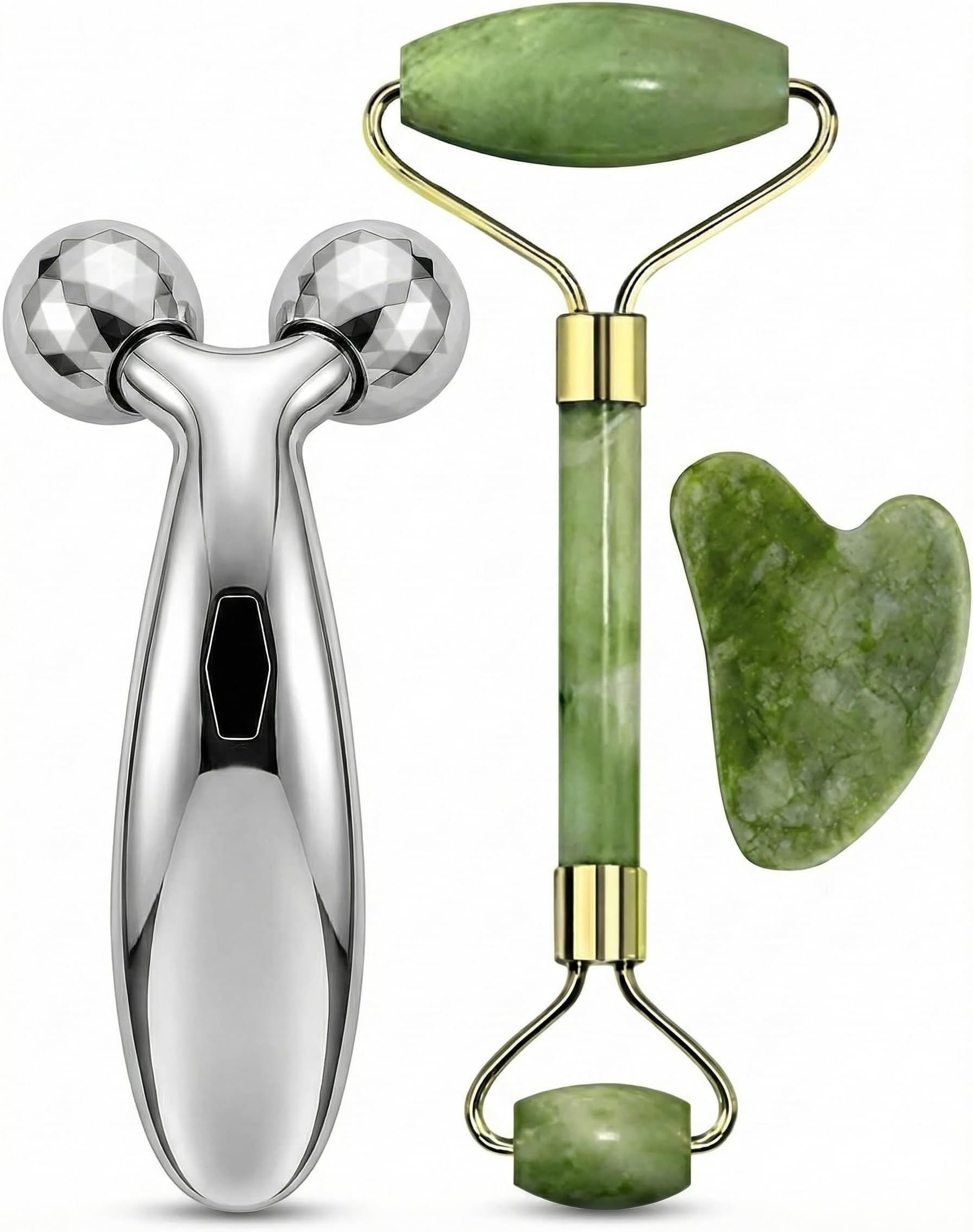 2-in-1 Jade Roller & Gua Sha Set with 3D Microcurrent Face Massager – Natural Jade Stone Facial Tool Kit for Lifting, Sculpting, Depuffing & Skin Tightening – Skincare Gift for Women & Men