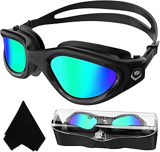 Polarized Swimming Goggles Anti Fog Anti UV No Leakage Clear Vision for Men Women Adults Teenagers (All Black/GreenGolden Polarized Mirrored Lens)