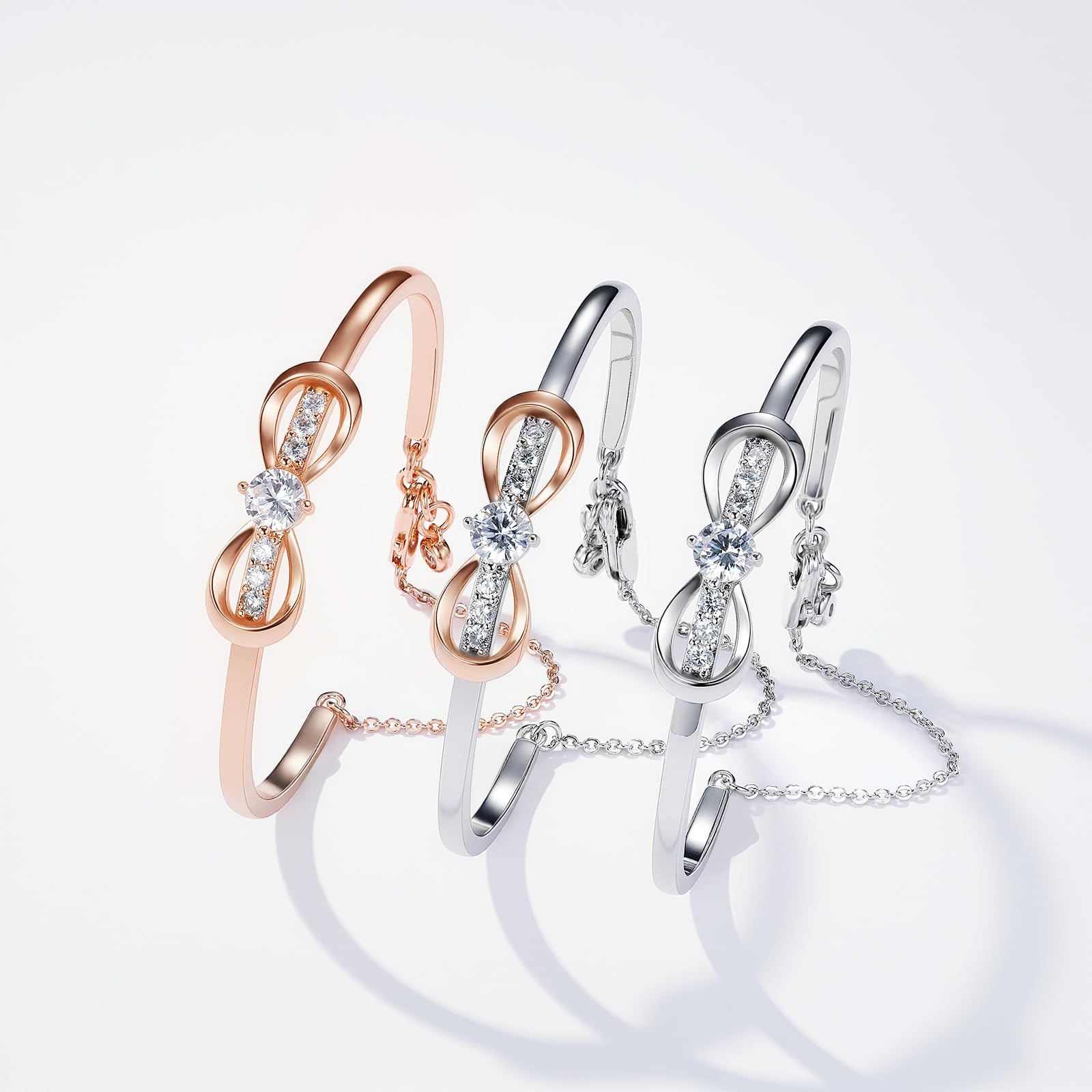 Plaqué or blanc 18 Carats et or rose nœud d'amour Infini Bracelet Femme, Bijoux Femme, Romantique Cadeau Femme-Idées Uniques pour Anniversaire, Fête des Mères, Saint-Valentin, Noël