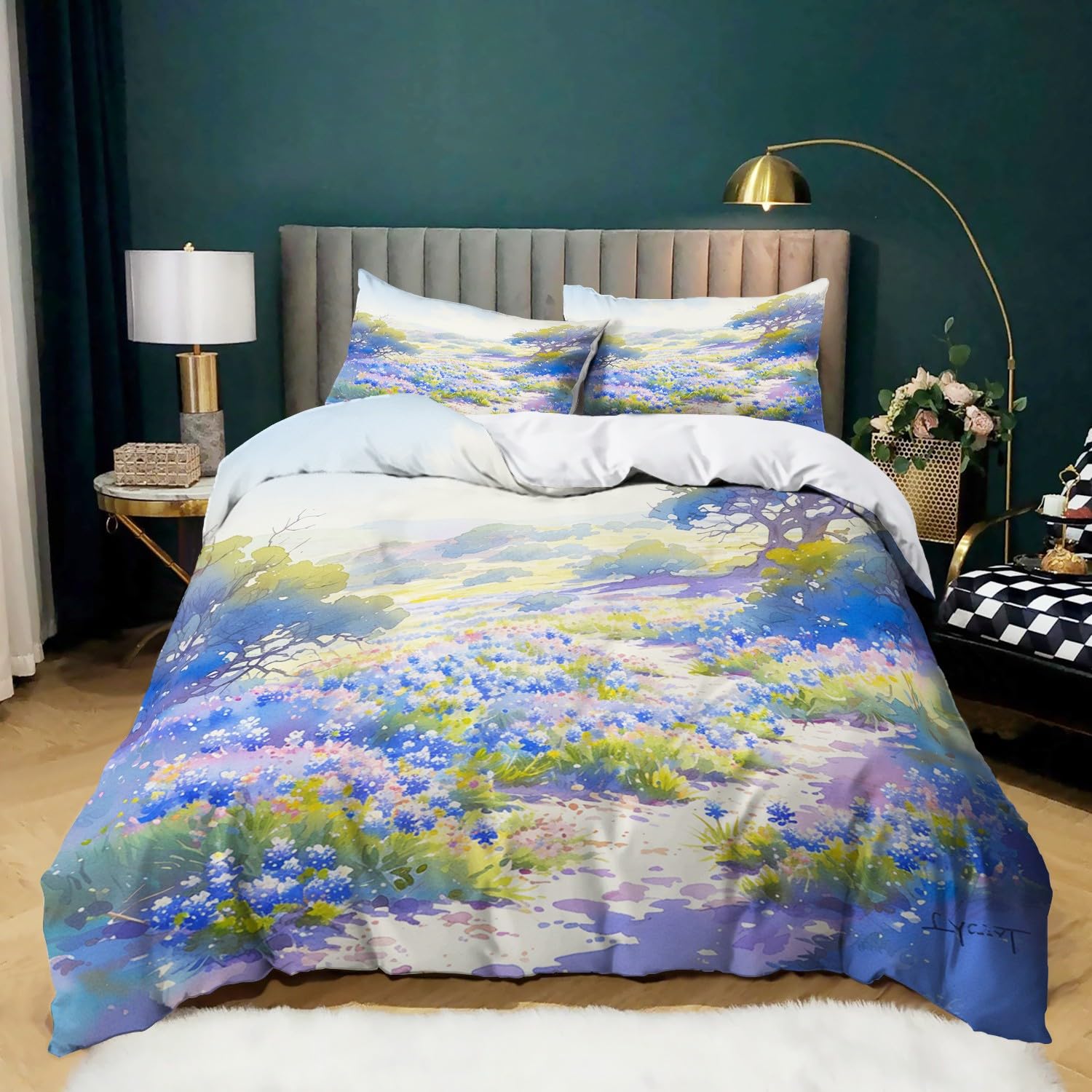 CozyRest Pościel 200 x 220 cm, miękka pościel 3-częściowy komplet pościeli, poszewka na poduszkę, motyw z kreskówek, motyw dzikich kwiatów, zestaw pościeli z mikrofibry z poszewką na poduszkę z