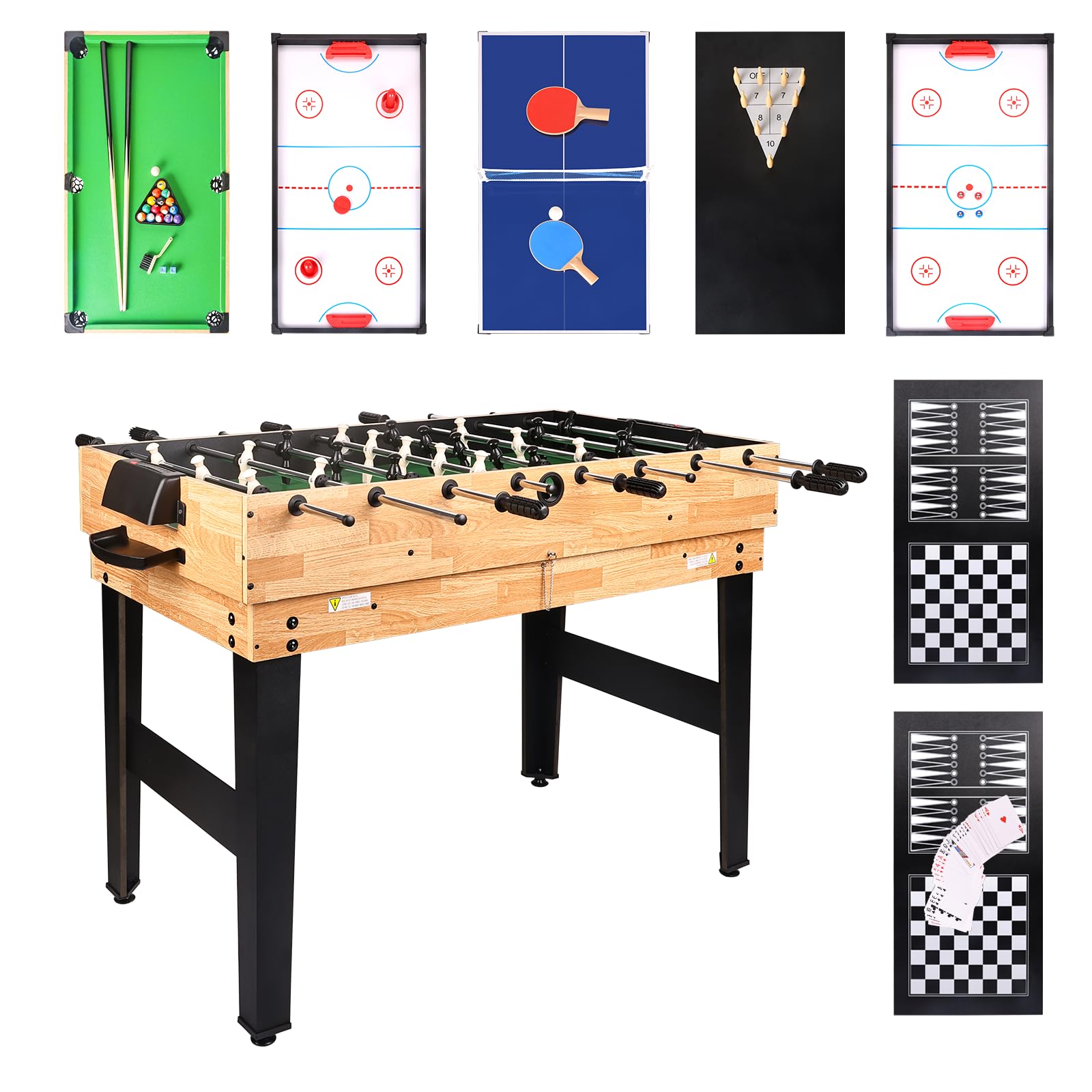 10 en 1 Table de Jeux Multifonction, Baby-Foot, Billard, ping Pong, Hockey sur Table, Accessoires complets. Convient aux Enfants, familles et salles de Jeux