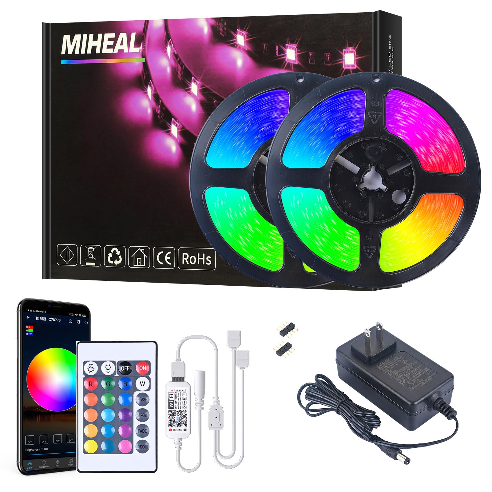 MIHEAL IFTTT Striscia LED Wifi Wireless Smart Control 20M NON Impermeabile PCB 5050 LED Strip Funziona con Android iOS IFTTT