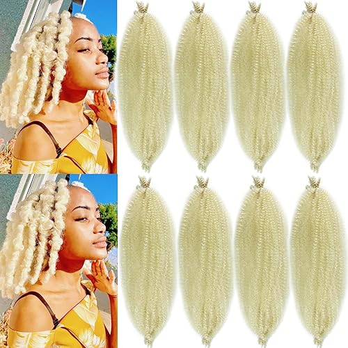8Packs Pre-Separated Springy Afro Twist Hair 16 Inch Blonde Kinky Braiding Hair Soft Marley Twist Blonde CrochetHair for Black Women (8Packs,613#)