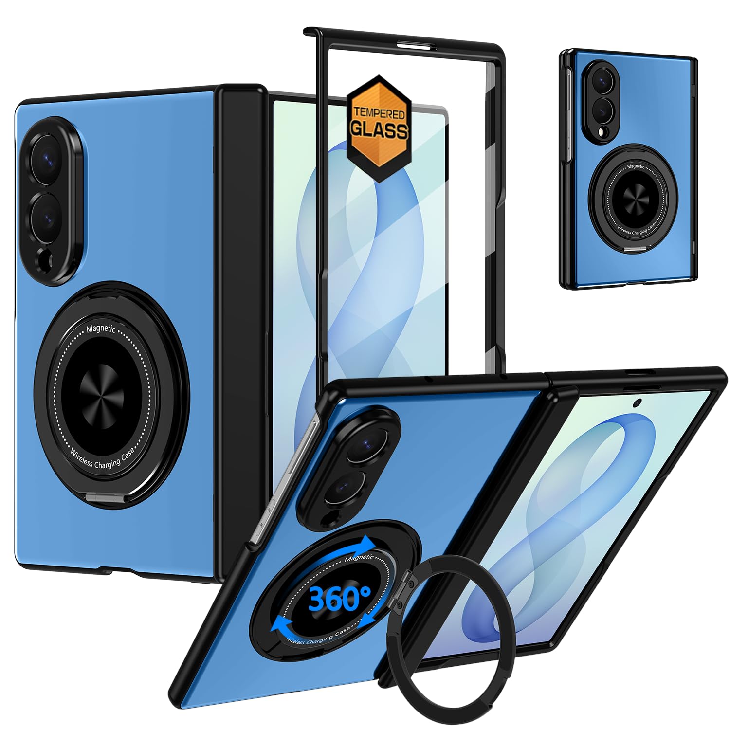Hekodonk Custodia per Galaxy Z Fold 8 con supporto girevole a 360, compatibile con MagSafe, pellicola protettiva per schermo anteriore, supporto magnetico ad anello con cerniera custodia protettiva