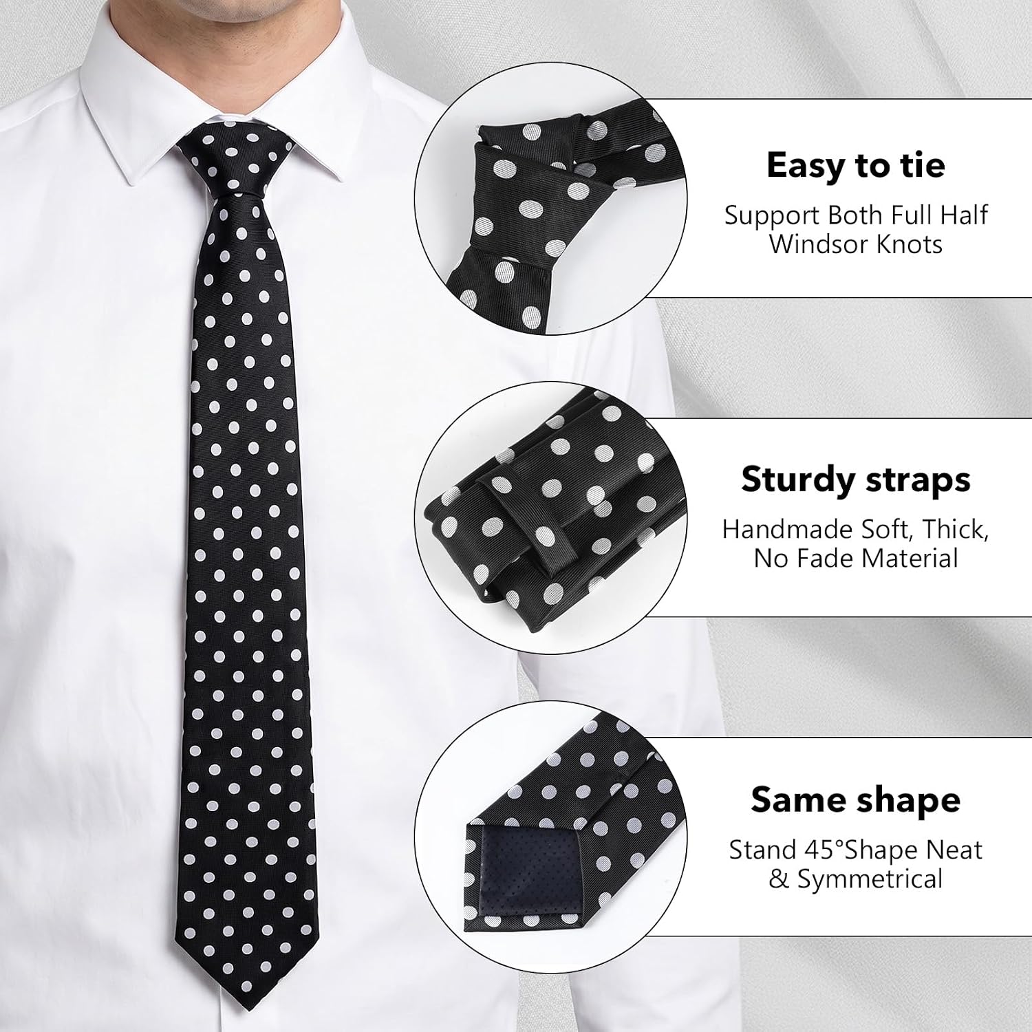 Amabro Polka Dot Tie Sets with Pocket Square for Men Black White Skinny Necktie and Handkerchief Set Wedding Business Formal Graduation Cosplay Casual Dress Bridegroom Groomsmen Shirt Dress