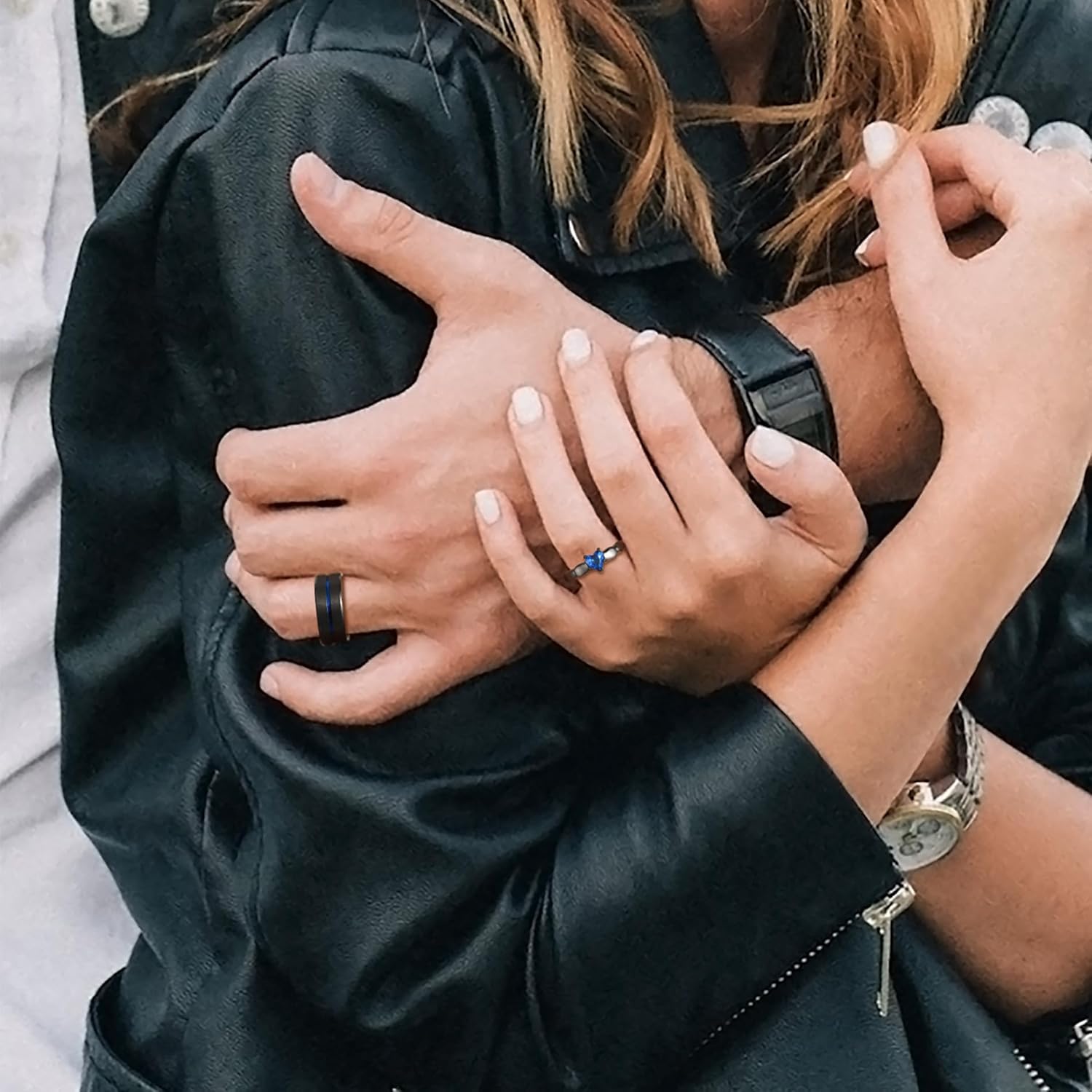 Personalized Matching Couples Rings Set Customized Engraved Name Rings for Couples Stainless Steel Matching Promise Rings for Couples Women Men Wedding Ring Set with Gift Bag