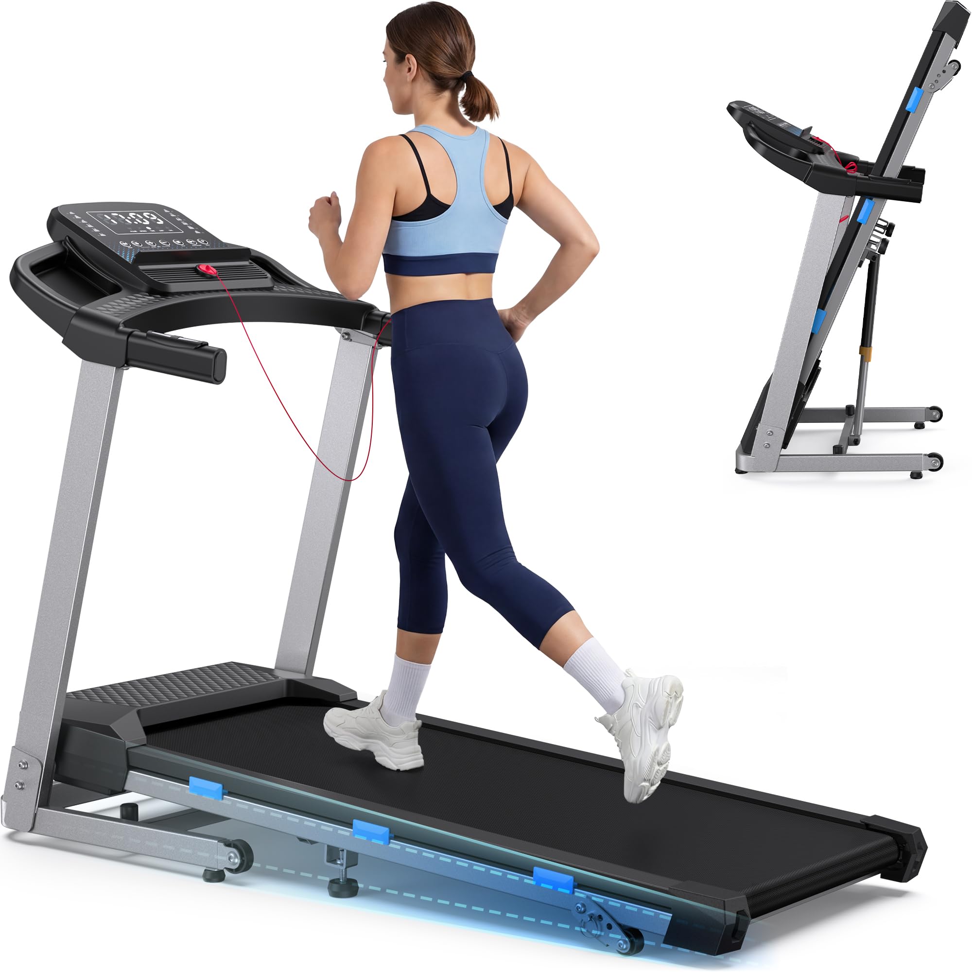 WELLFIT Home Treadmill with Incline 160KG Weight Capacity, 3.5HP Heavy Duty | Foldable Treadmill with Handrail 95% Pre-installed Small Commercial Treadmill, 2-12 km/h, Wide Belt 100*40cm, Climb Running