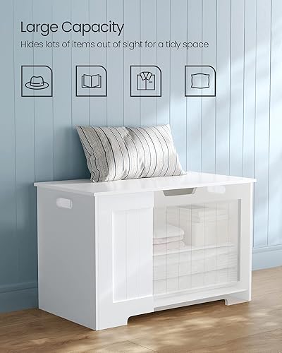 Miniatura 4 de VASAGLE Baúl de almacenamiento elevador banco de entrada con 2 bisagras de seguridad caja de madera blanco ULHS11WT