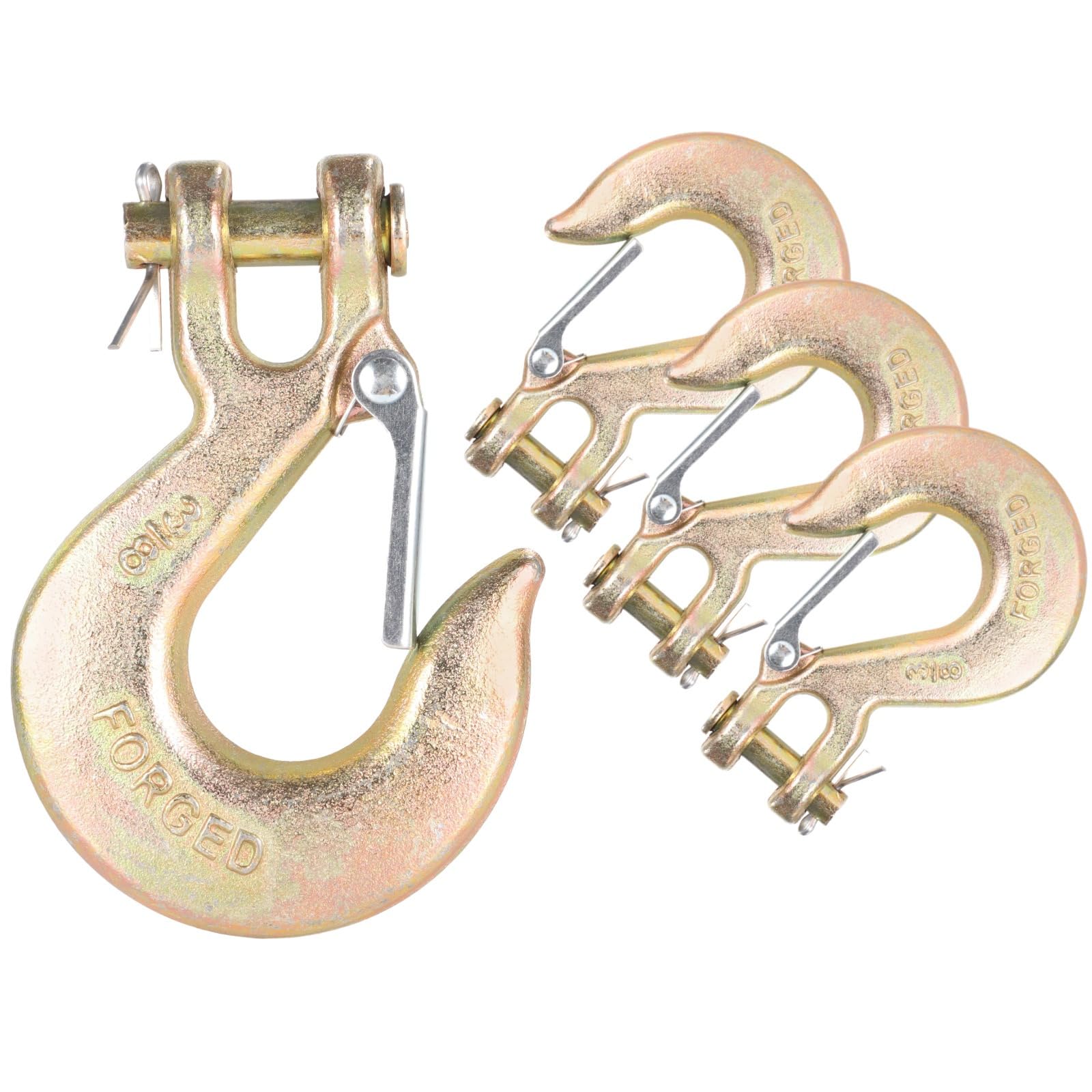 3/8-Inch Clevis Slip Hooks, Set of 4, Safety Latch, 18,000 Lbs Capacity, Grade 70 Steel for Towing & Lifting