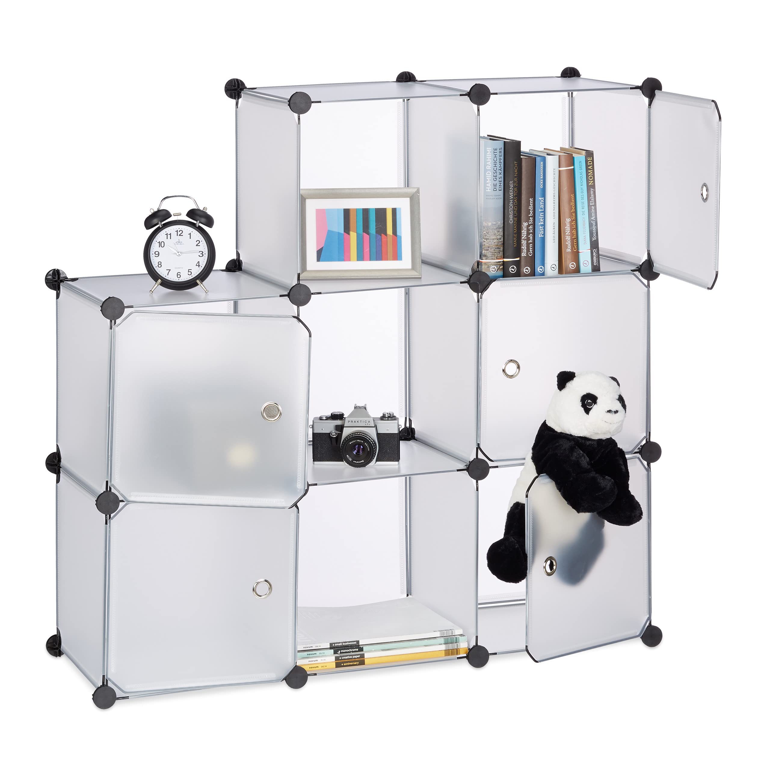 Relaxdays Estantería Modular con Puertas, Plástico, Transparente, 95x95x32 cm