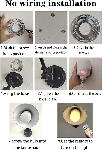 Miniatura 6 de Juego de 2 apliques de pared con pilas, sin cables, instalación con control remoto, iluminación regulable de 200 lúmenes, no cableada, fácil de