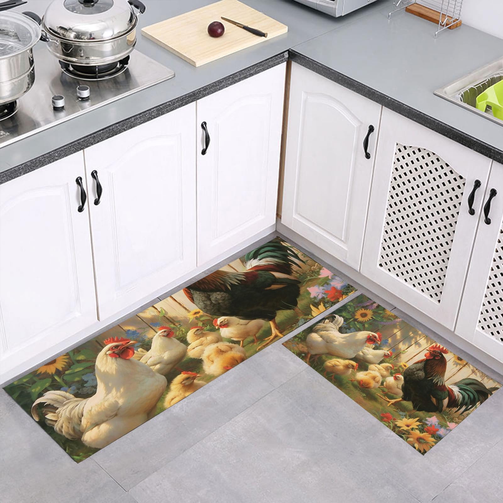Tapis de cuisine poulet de jardin rustique pour protéger le sol du couloir