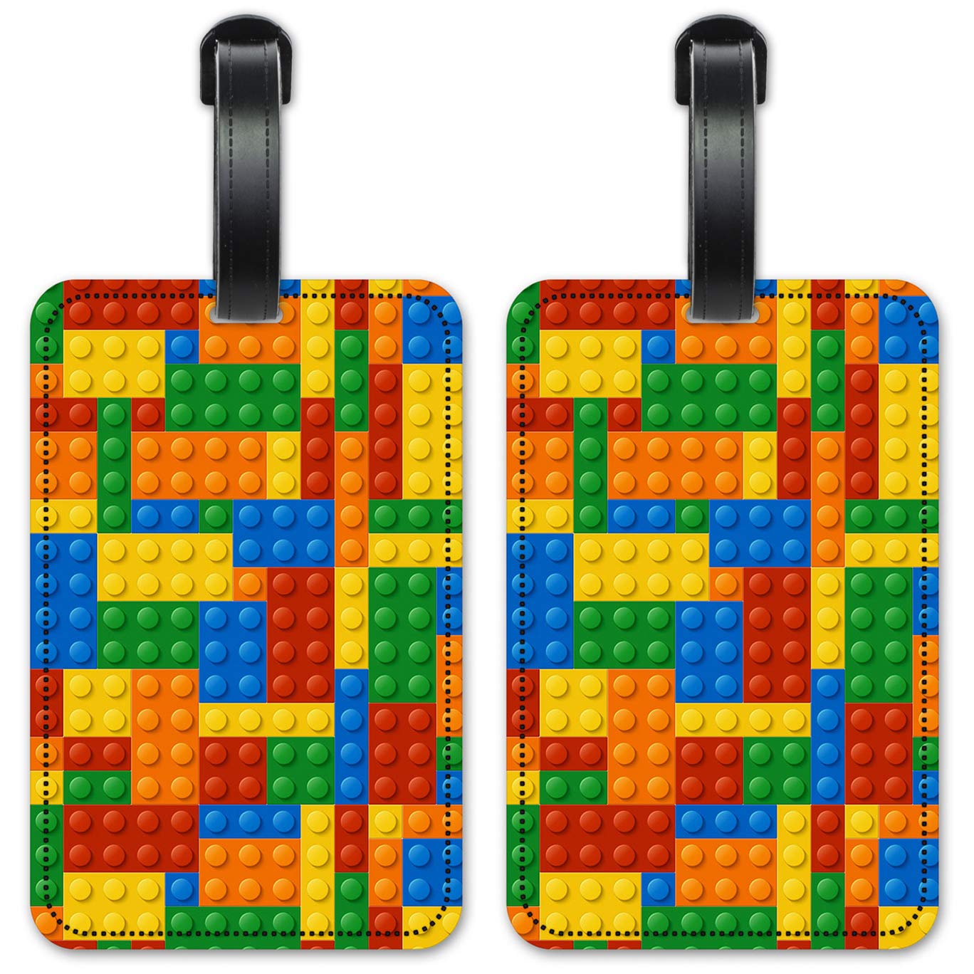 Luggage ID Tags - Suitcase Identification Cards - Set of 2 - Building Blocks Printed Image