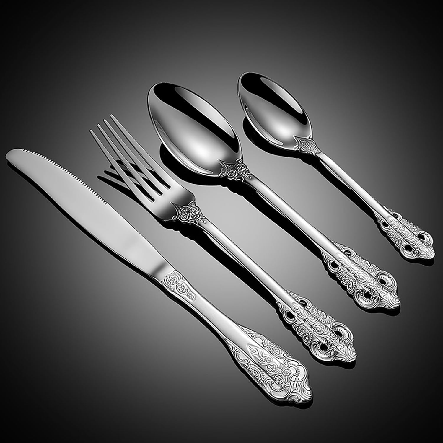 Silverware Set Flatware Set for 6 Stainless Steel Utensils Set Dishwasher Safe Luxury-Tableware Polished and Smooth Ergonomic for Formal Occasions Restaurant Family Gatherings