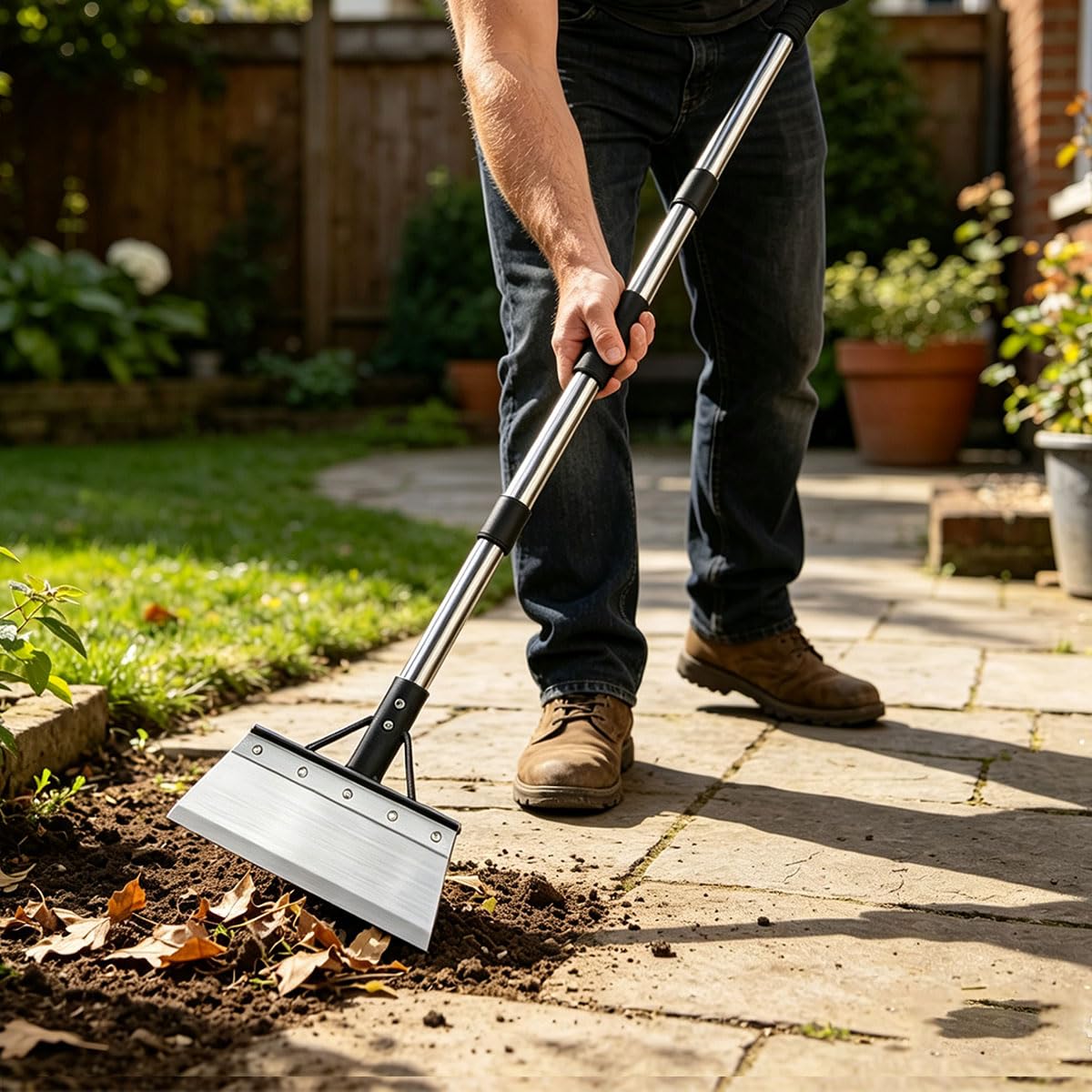 Pelle de nettoyage de 165 cm, grattoir de jardin multifonctionnel très résistant, outil anti-mousse avec longue poignée réglable pour pavés, allées, chemins de jardin et bords