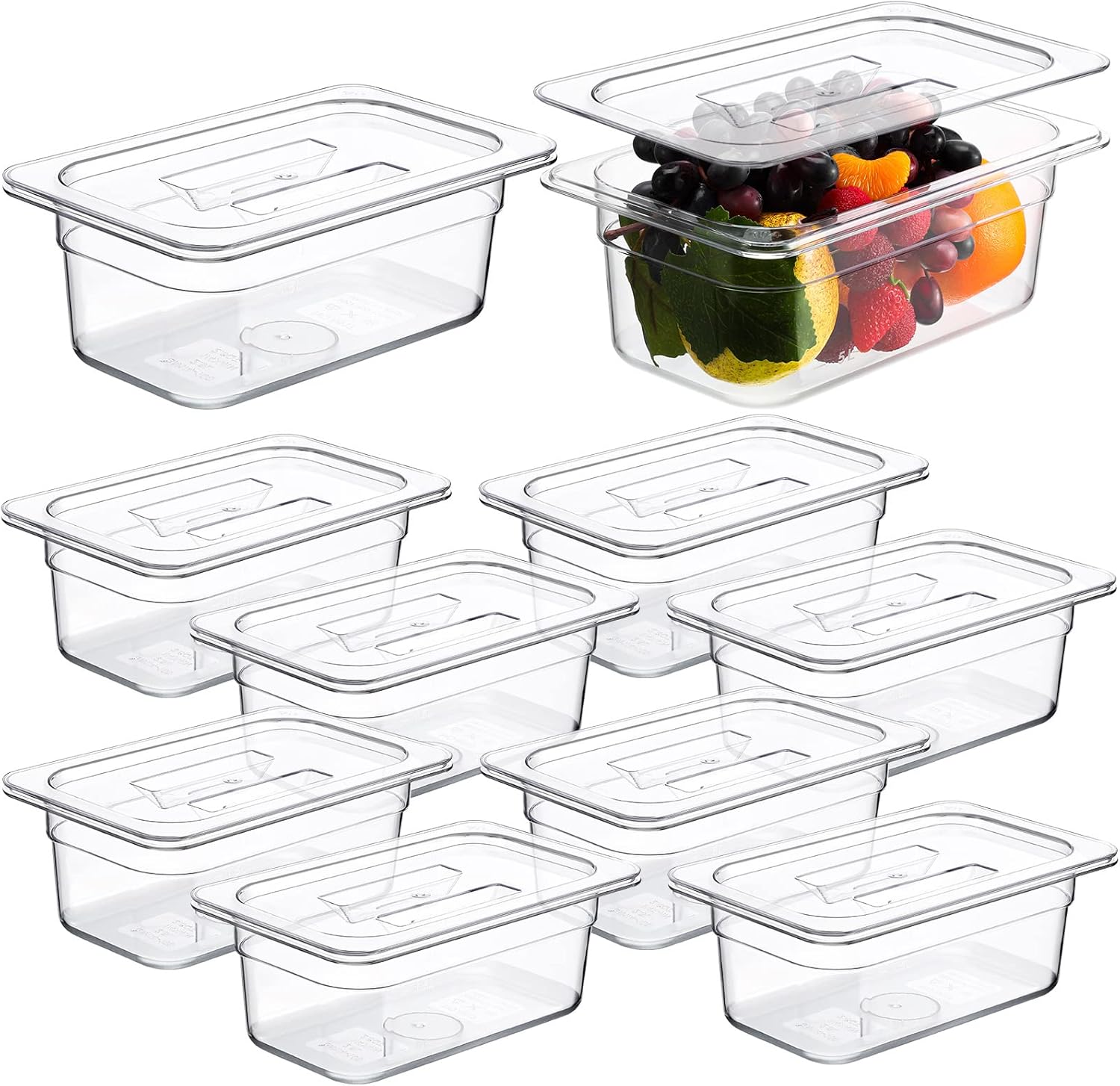 Photo 1 of 10 Pack Plastic Food Pans 1/4 Size Clear Food Pans with Lid Acrylic Transparent Stackable Plastic Fruits and Vegetables Storage Containers Restaurant Supplies(4 Inch High)