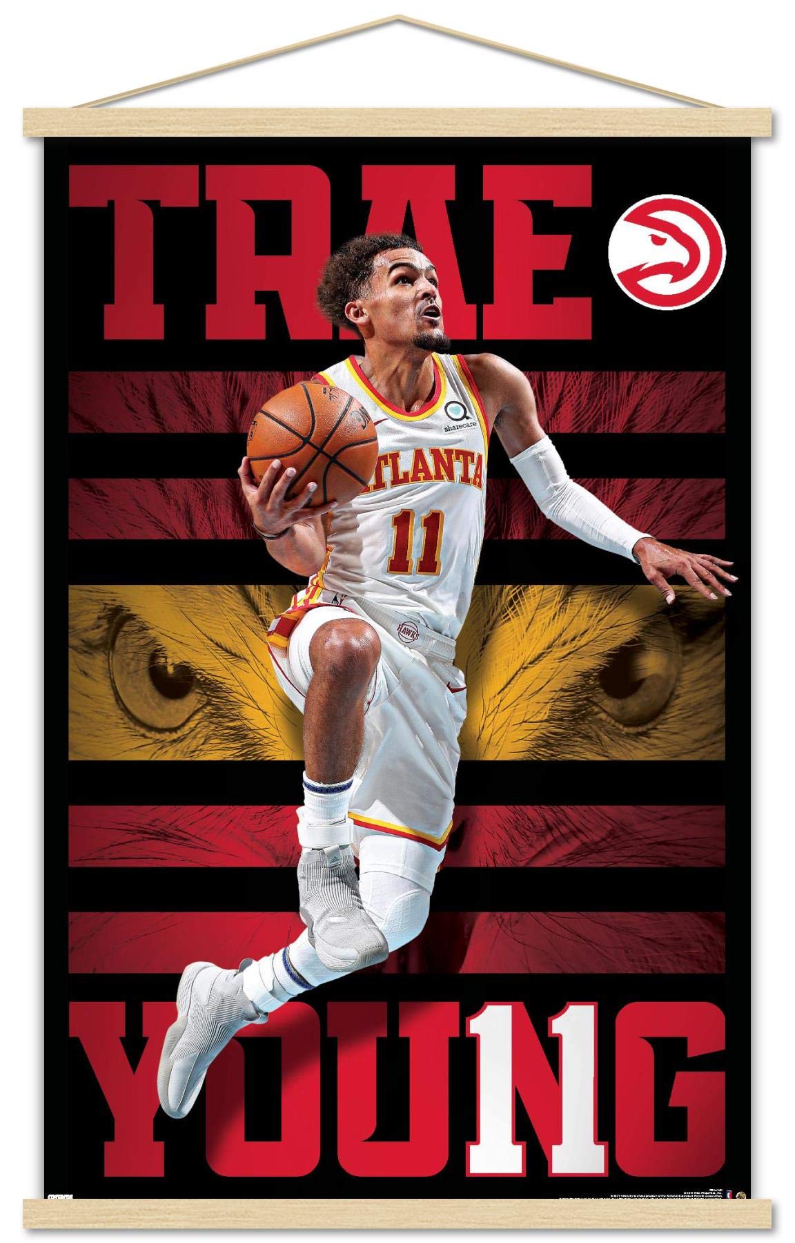 Trends InternationalTrends International NBA Atlanta Hawks - Trae Young 20 Wall Poster with Magnetic Frame, 22.375" x 34", Premium Print and Beechwood Hanger Bundle