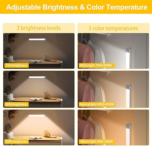 Miniatura 4 de Iluminación para debajo del gabinete, 65 LED, luces regulables y recargables con sensor de movimiento para interiores, 3 temperaturas de color, luz