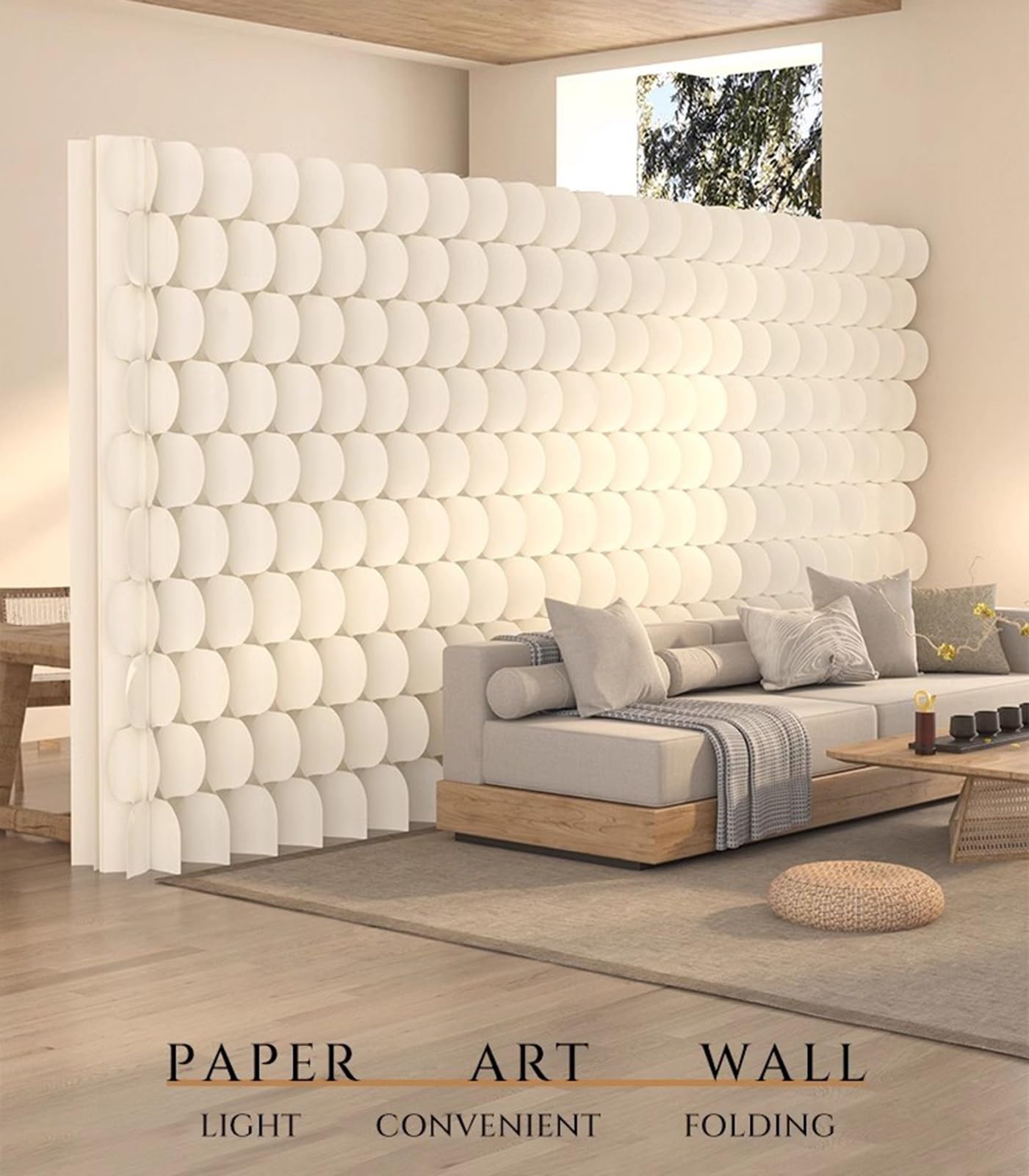 Biombo Separador Retractable Room Divider Folding Partition Privacy Screens, Modern Indoor DIY Decorative Paper Wall Partitions for Home Office Room Restaurant(400x180x43 cm)