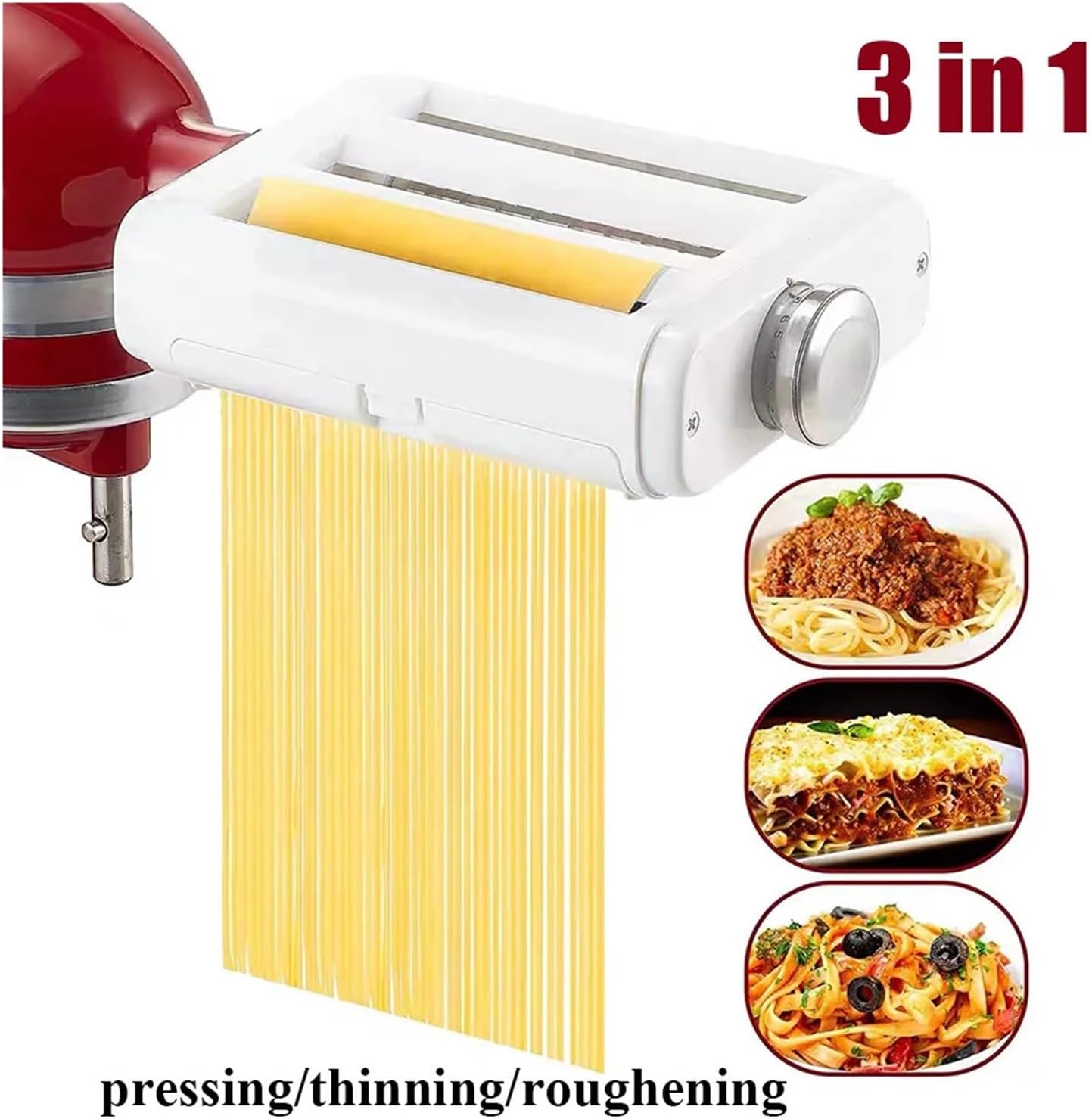 3-in-1 Pasta Attachment For Homemade Pasta Compatible With KitchenAid Mixers, Dough Roller & Spaghetti Fettuccine Cutter, Easy To Use(KA pressing 3 in 1)