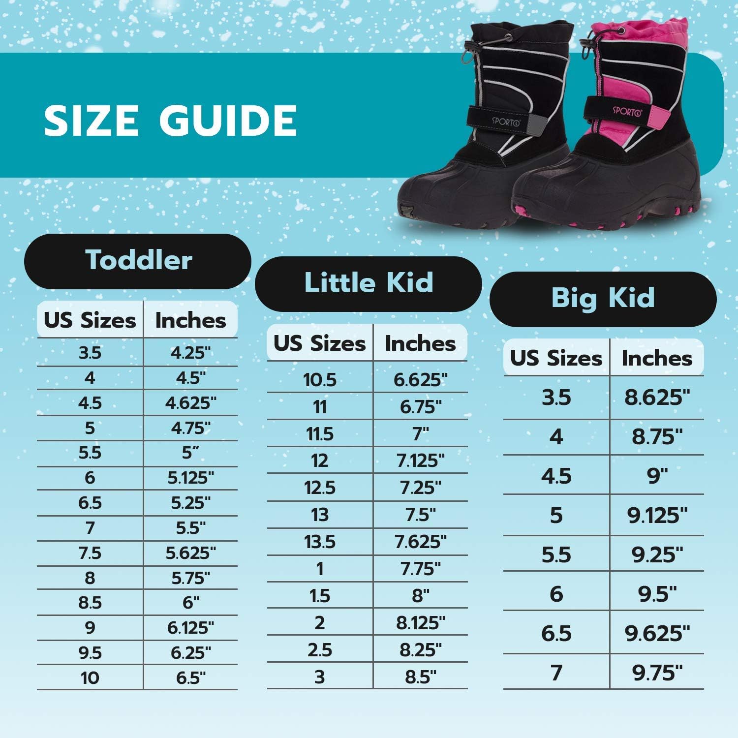  | sporto Kids Snow Boots with Dual Closure Blizzard All-Weather Insulated Winter Boots Built for Comfort, Durability - Keeps Feet Warm & Dry | Boots