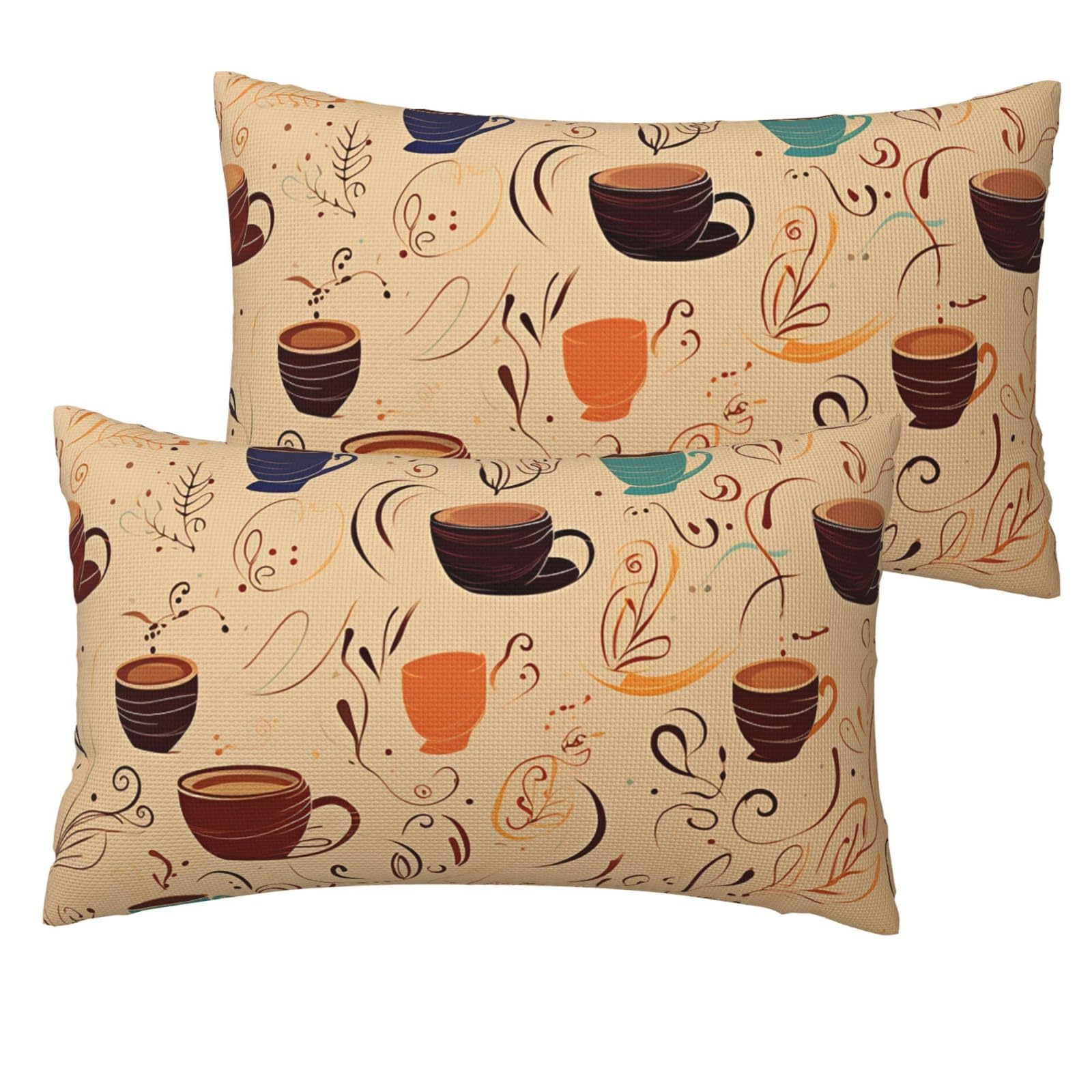 2 Pack Pillow Cases with Hidden Zipper, Soft Breathable Decorative Pillow Covers for Hair and Skin, Cups and Beans Curves and Swirls Pillowcases 12"x20" Bed Pillow Protectors Cover for Sleeping Gifts
