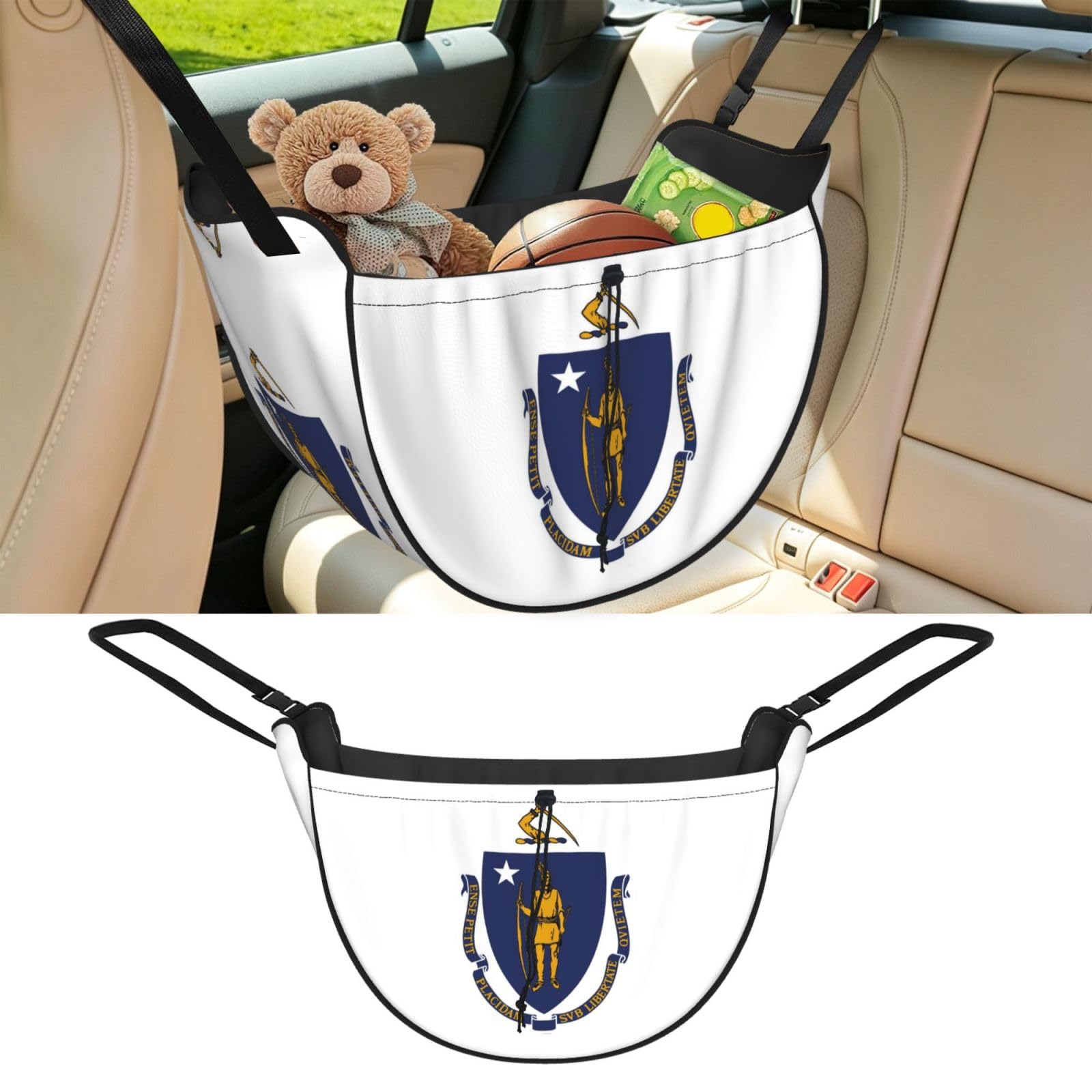 Cntdbu Black Flag Of Massachusetts Car Seat Organizer-Backseat Storage Bag For Travel