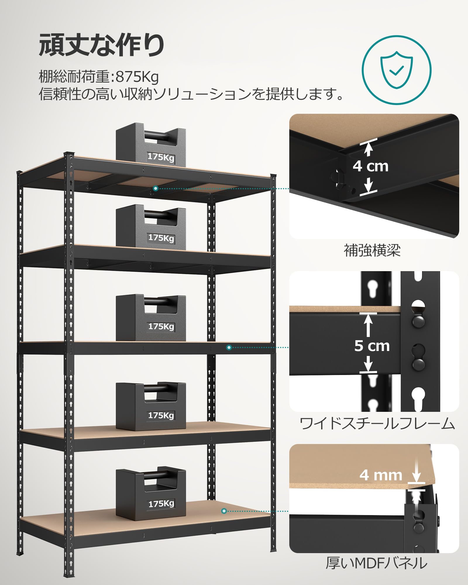 Amazon｜SONGMICS スチールラック 5段 スチールシェルフ オープン