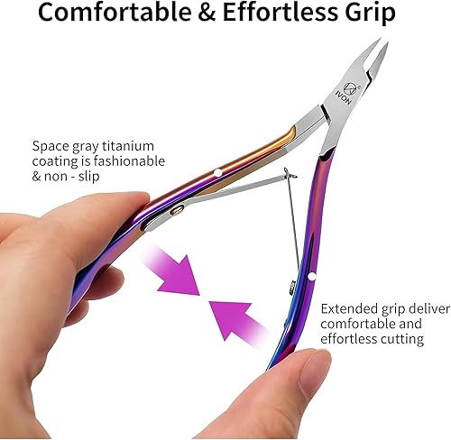 Miniatura 6 de IVON Cortadora de cutículas profesional Acero inoxidable con acabado arcoíris, pinza de uñas de precisión para manicura y pedicura