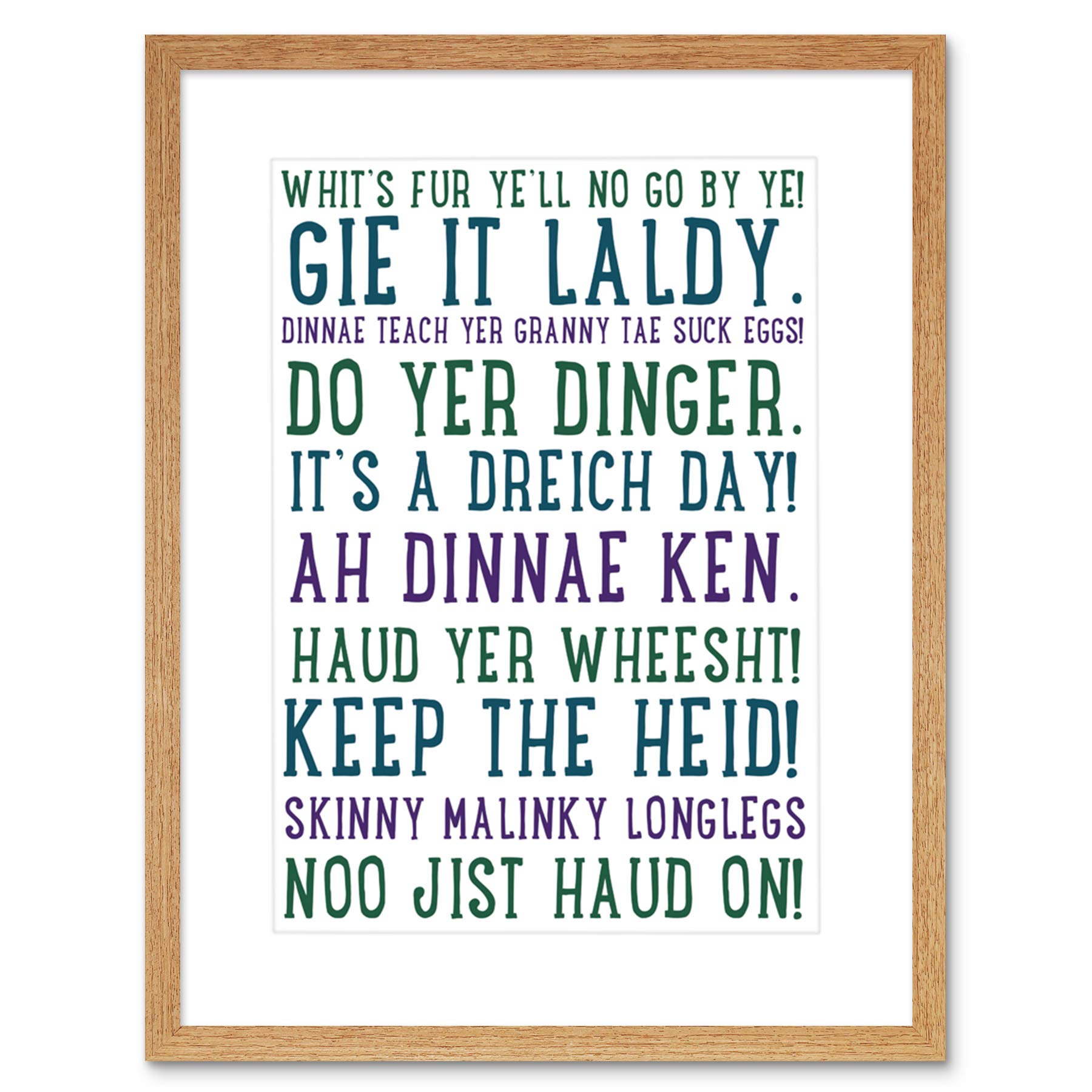 Wee Blue Coo Quote Scottish Sayings Phrases Scotland Typograph Framed Wall Art Print