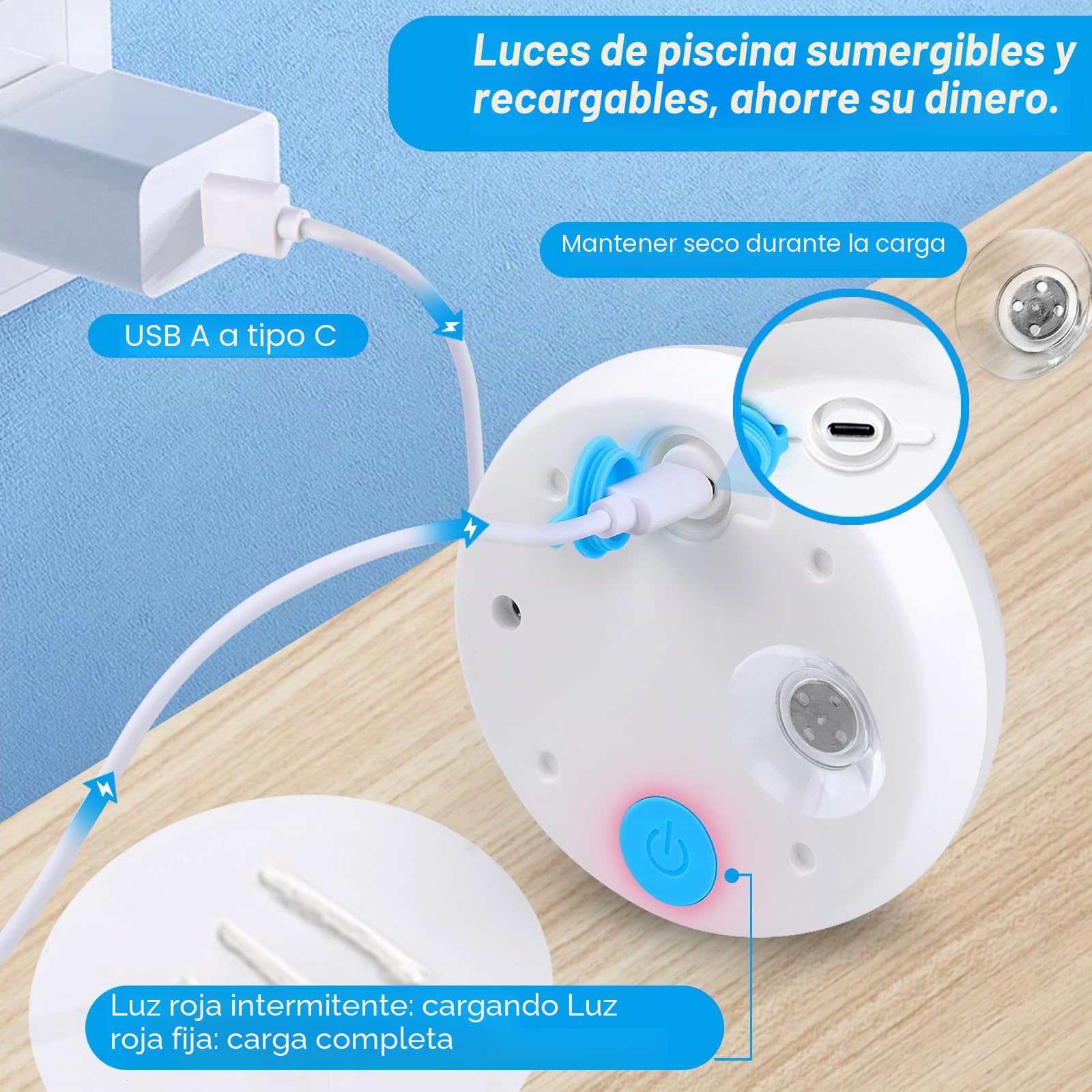 TEPENAR Luces sumergibles recargables para piscina, luces subacuáticas impermeables de 3.7 pulgadas, carga USB-C, funciona con pilas, control remoto, 16 luces de bañera de hidromasaje que cambian de
