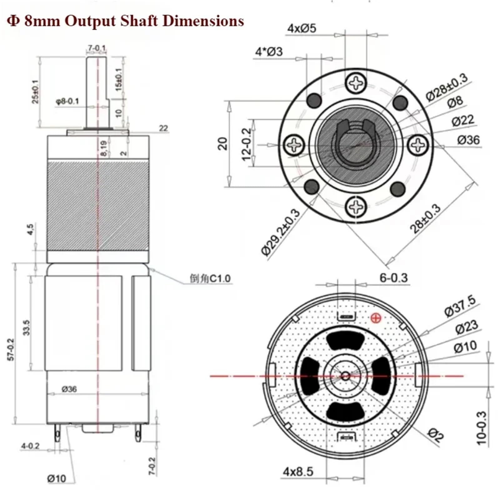 12 V 24 V de baja velocidad, larga duración, súper potente, reductor planetario de 36 mm, engranajes 555, motor planetario, desaceleración motorreductor cepillado (diámetro del eje 6 mm, 37 rpm, 24 V)