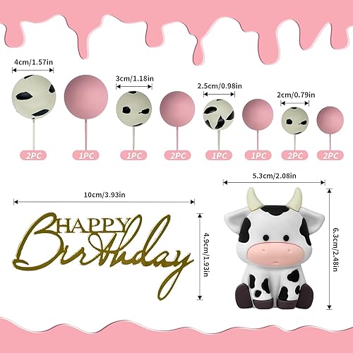 Miniatura 3 de 14 adornos de vaca para tartas, bolas de espuma para decoración de tartas con decoración dorada de acrílico de feliz cumpleaños para baby shower,