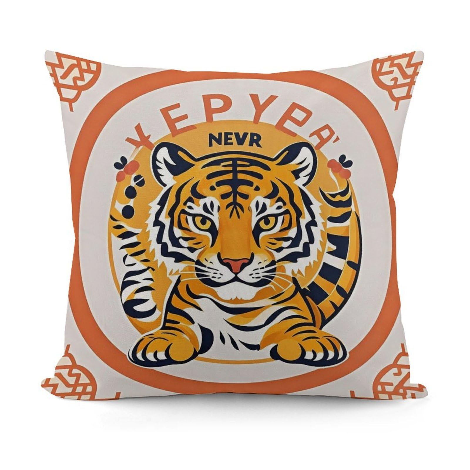 LZQPOEAS New Year Tiger Logo Design Throw Pillow Cover 18x18 in Breathable Square Pillow Case Cozy Soft Pillowcase Protector Fashion Modern Couch Cushion Case for Living Room Bed Sofa Decor