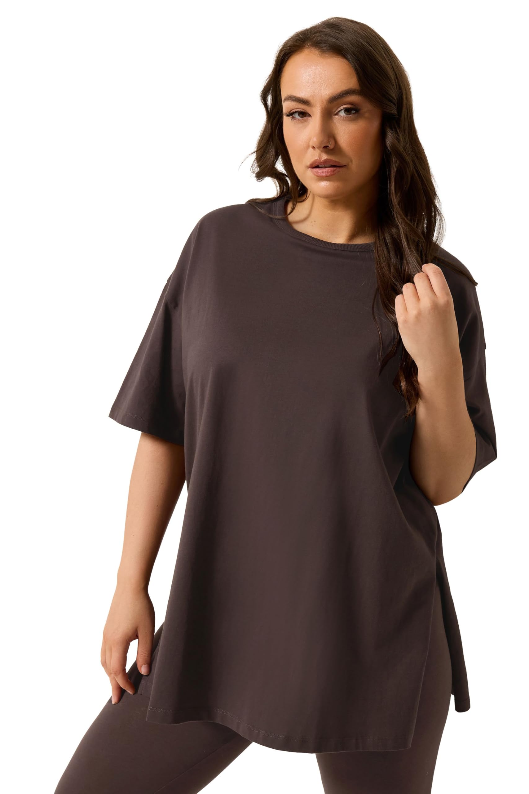 Yours Curve Brown Longline T-Shirt - Women's - Plus Size Curve