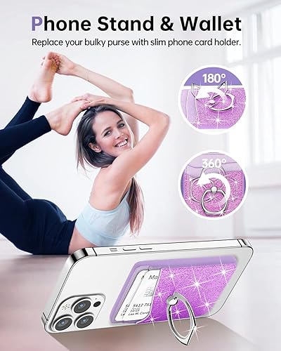 Miniatura 5 de Gospire Cartera magnética con anillo para iPhone serie 1615141312, cartera magnética con purpurina con bloqueo RFID para tarjeta de crédito y