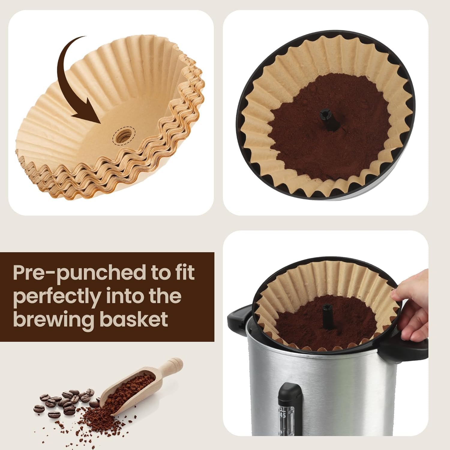 300pcs Coffee Filters Compatible with Hamilton Beach Coffee Urn, Unbleached Paper Filters for 45cup Hot Drink Dispenser