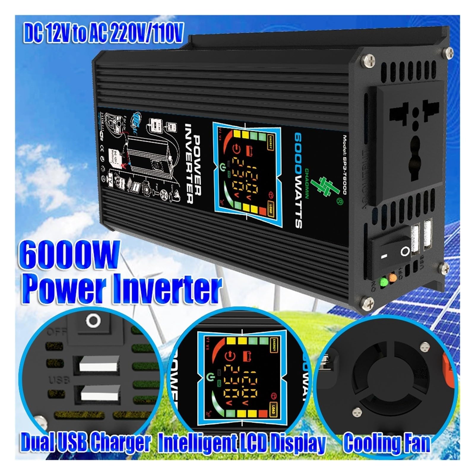 Kit Inversor Solar Completo 6000W con Panel 100W Y Controlador 50A