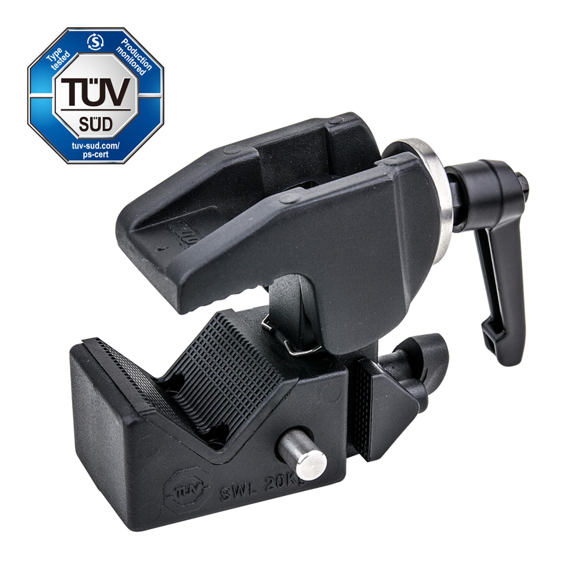 Kupo KCP-710B Super Convi Clamp Nero con Manico a Cricchetto – Morsetto Professionale in Alluminio per Tubi – Carico 20kg – Attacco Esagonale 16mm