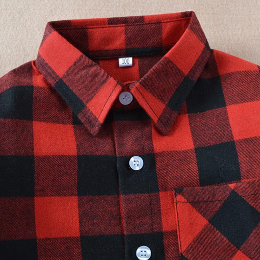 Toddler Kids Baby Boys Girls Flannel Plaid Shirt Long Sleeve Button Down Tops Outfits - Image 4