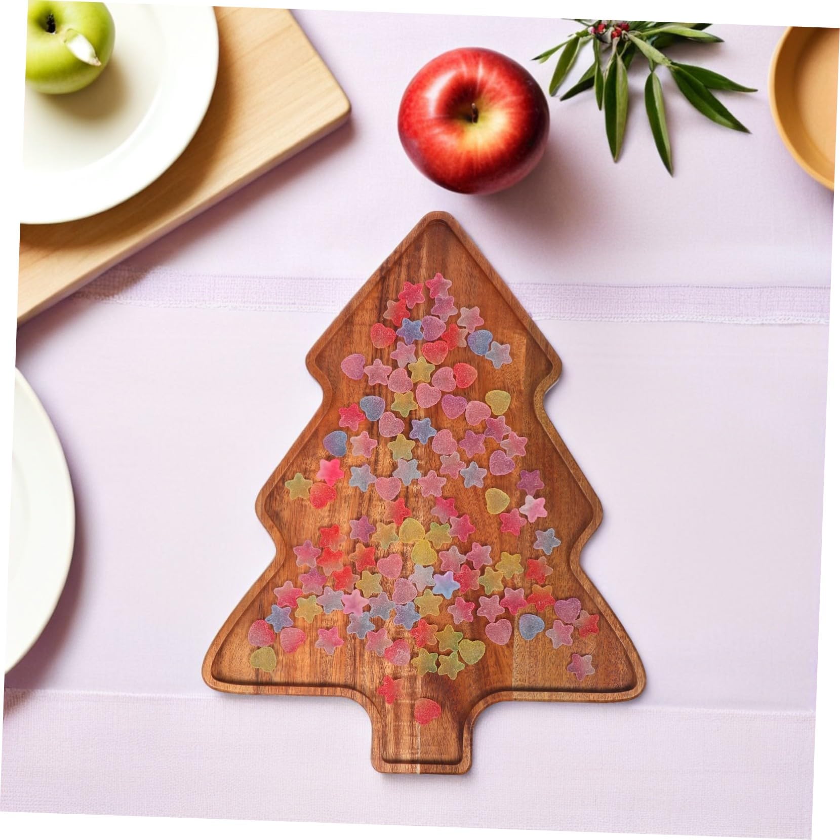 ERINGOGO Bandeja Decorativa de Madera de Acacia Forma de Árbol de Navidad Plato para Aperitivos y Postres para Fiestas Navideñas y Reuniones Familiares